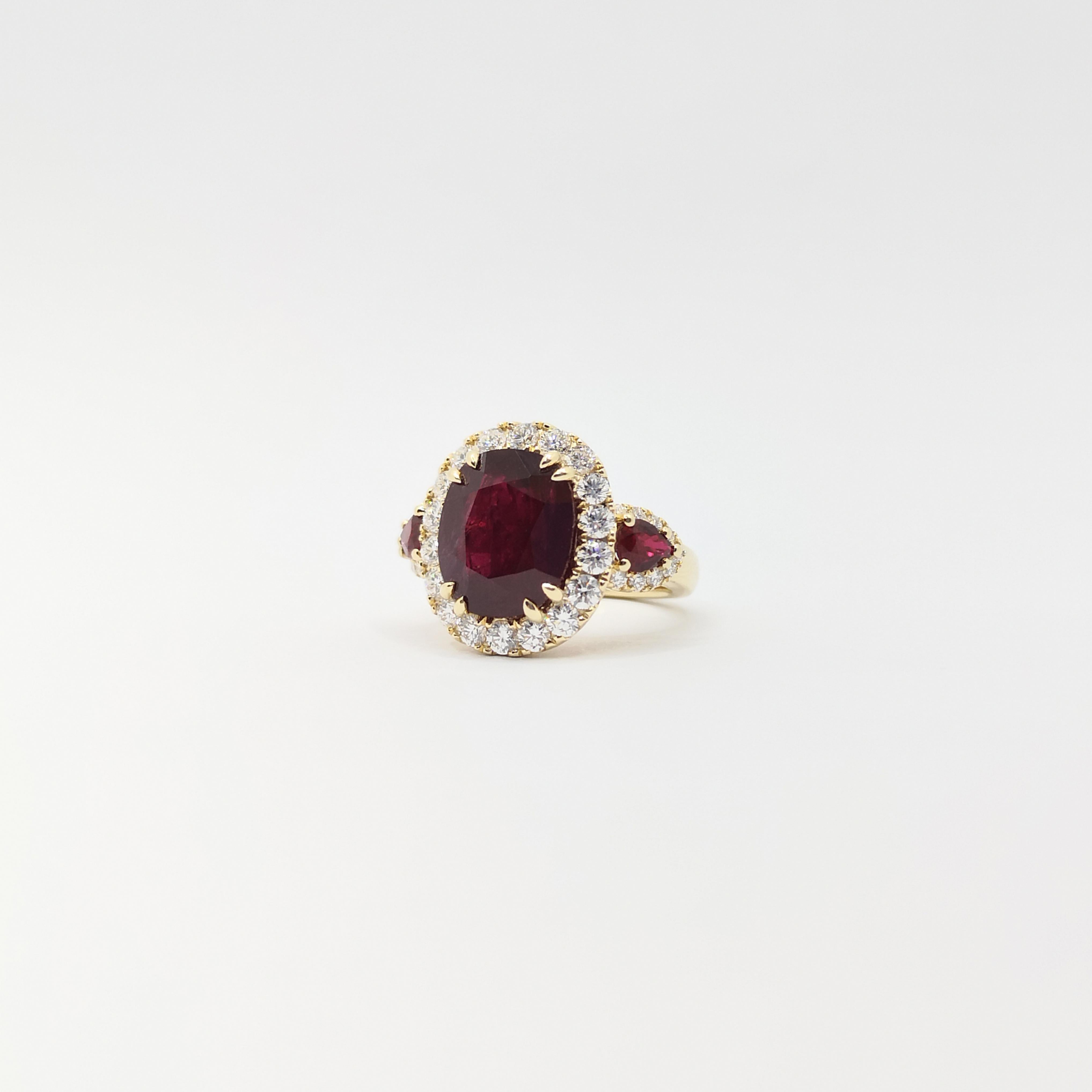 Anello con rubino non riscaldato e diamante certificato GIA con montatura in oro rosa 18 carati in vendita 3
