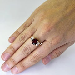 GIA Certified Unheated Ruby and Diamond Three Stone Ring in Yellow Gold