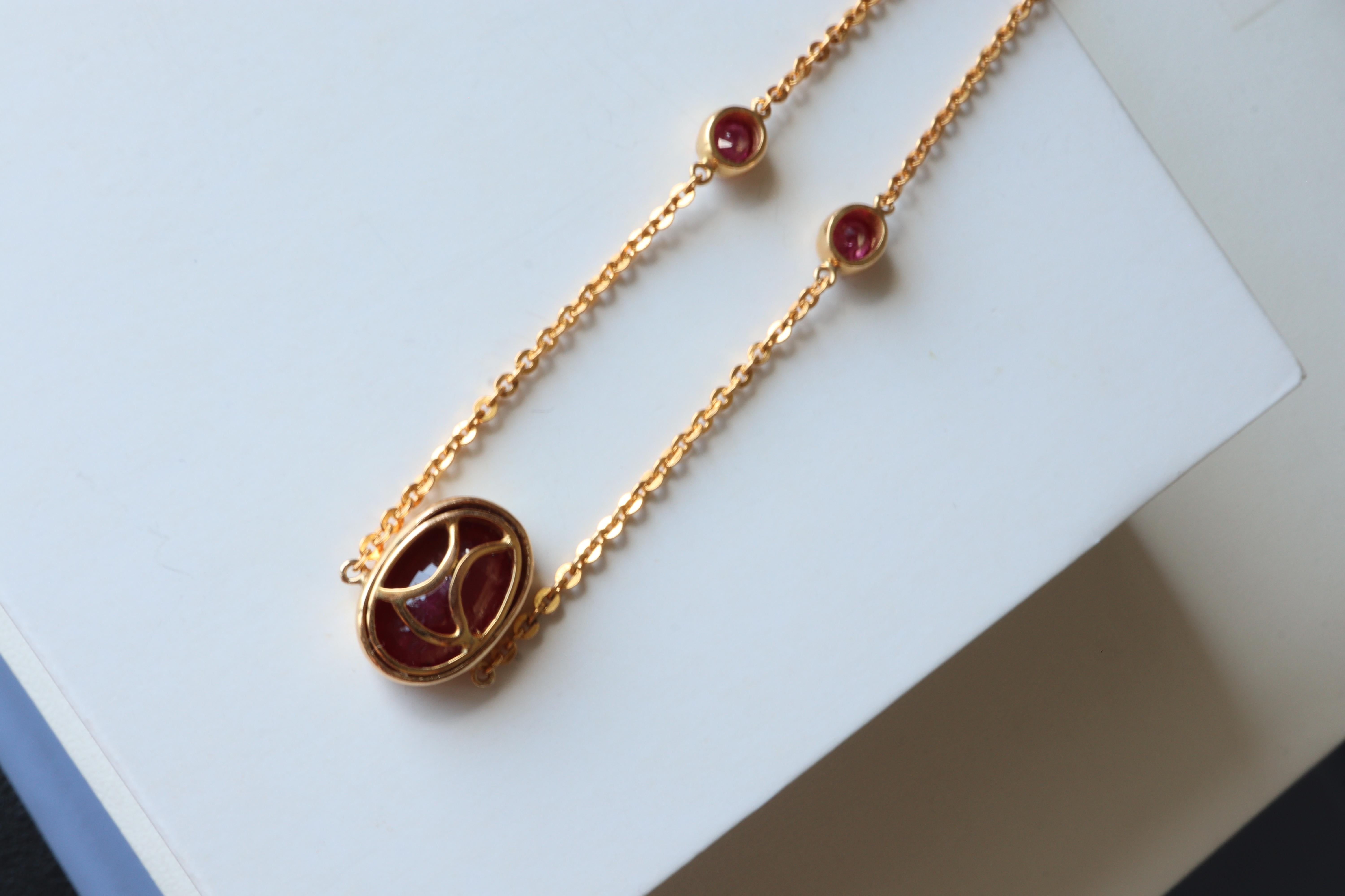 GIA certified Unheated Ruby Necklace in 22k solid gold chain in vendita 5