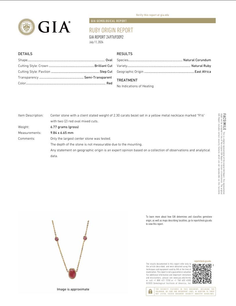 GIA certified Unheated Ruby Necklace in 22k solid gold chain in vendita 6