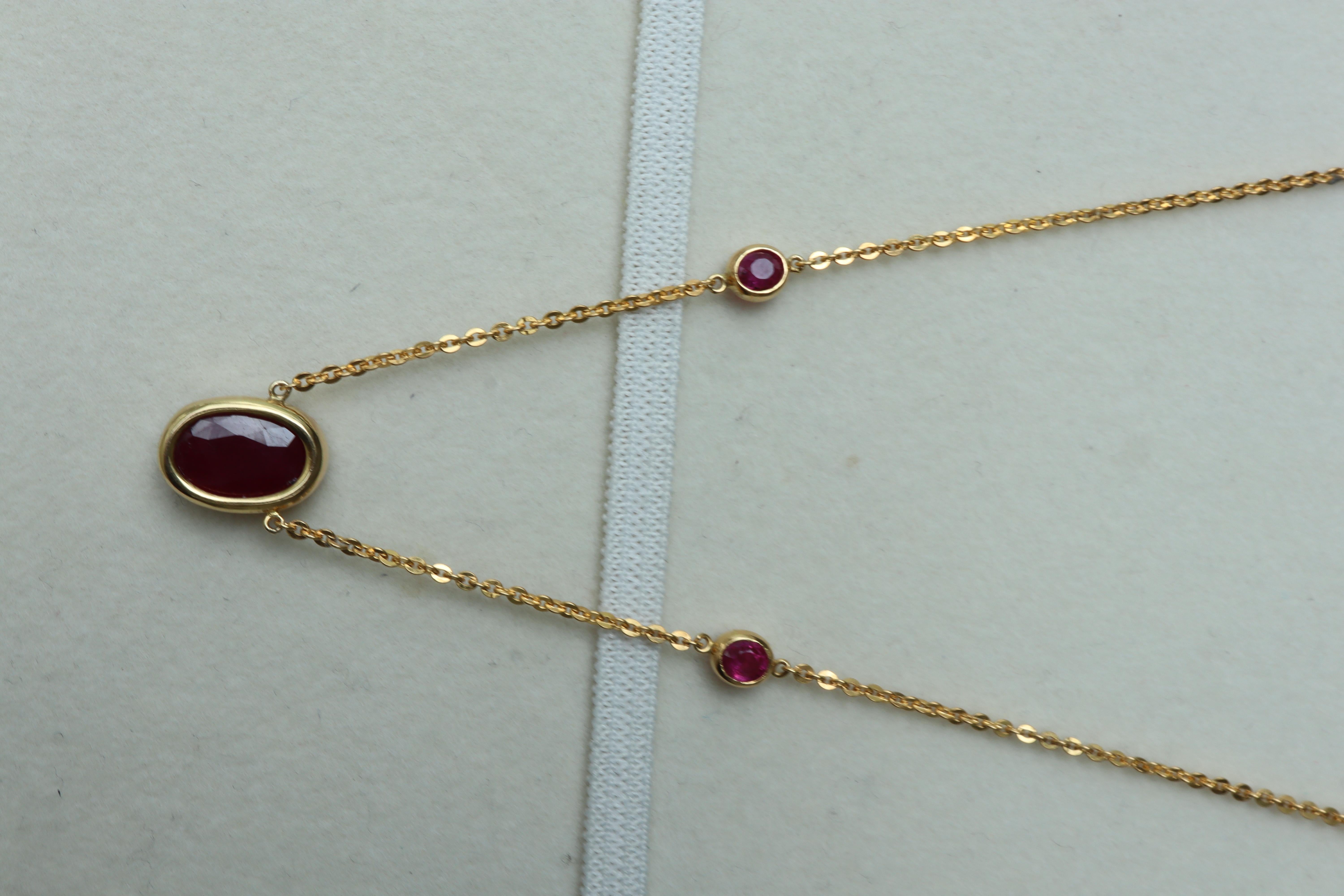 GIA certified Unheated Ruby Necklace in 22k solid gold chain In condizioni Nuovo in vendita a Singapore, SG
