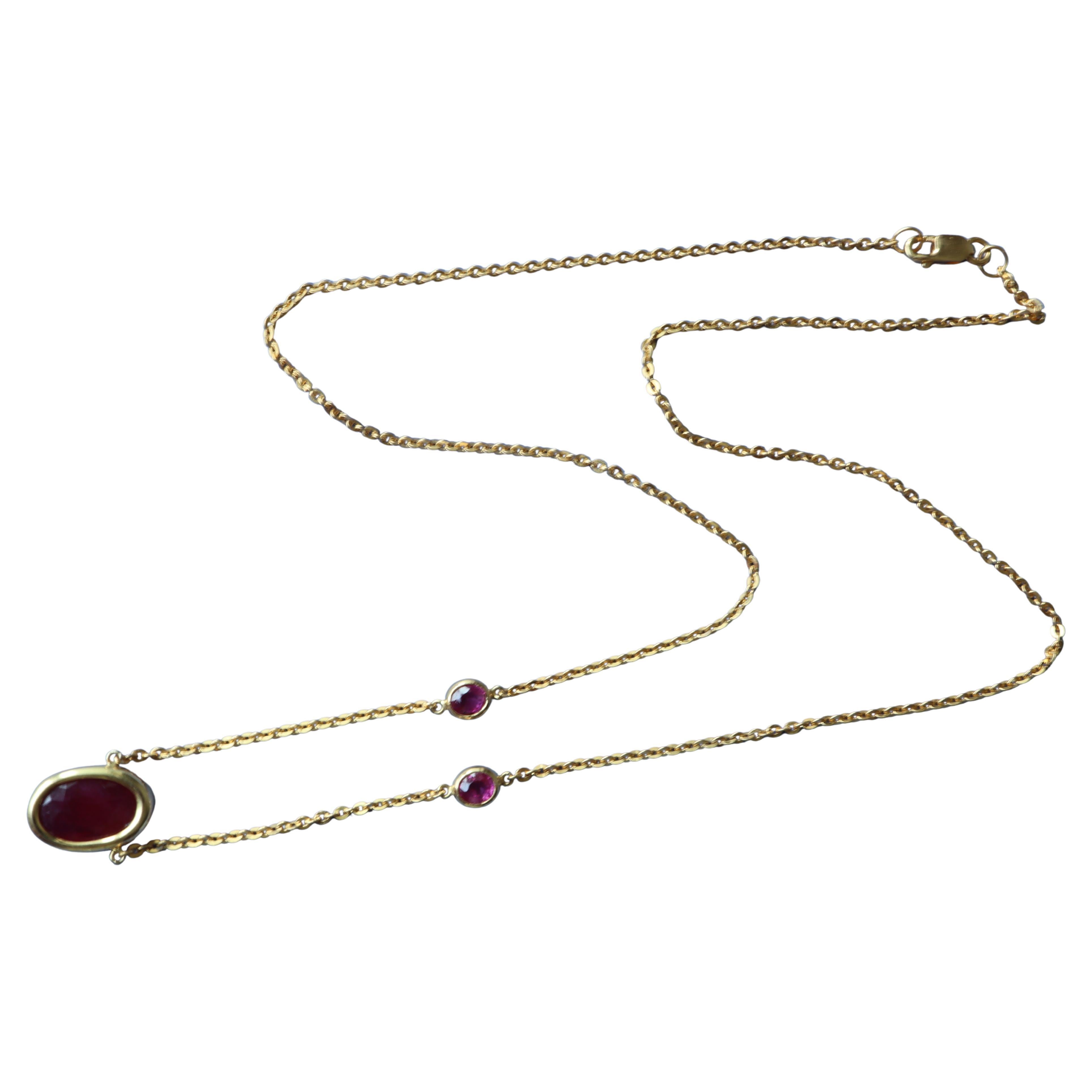GIA certified Unheated Ruby Necklace in 22k solid gold chain