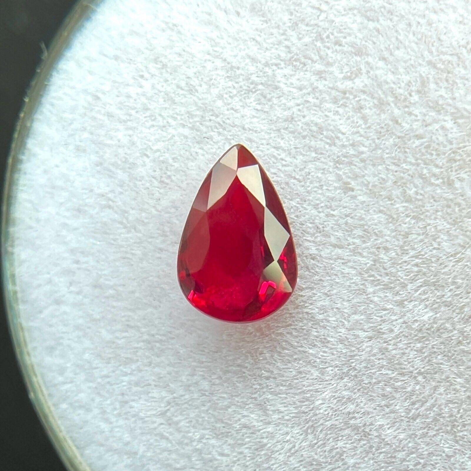 Taille poire GIA Certified Unheated Ruby Vivid Red 0.62ct Pear Teardrop Cut Untreated Rare en vente