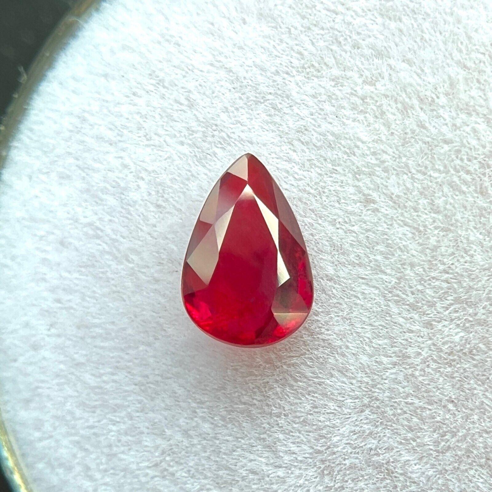 GIA Certified Unheated Ruby Vivid Red 0.62ct Pear Teardrop Cut Untreated Rare Neuf - En vente à Birmingham, GB