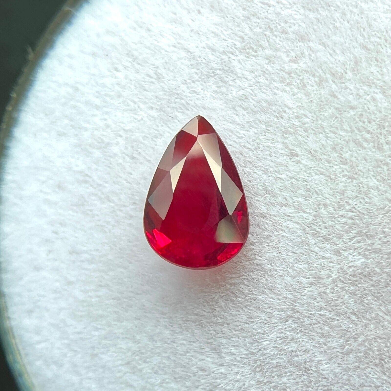 GIA Certified Unheated Ruby Vivid Red 0.62ct Pear Teardrop Cut Untreated Rare Unisexe en vente