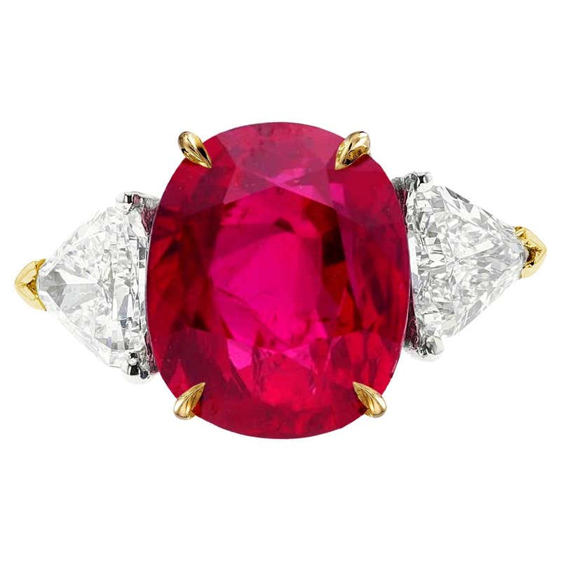 GIA Certified 4 Carat Red Oval Ruby Diamond Ring For Sale at 1stDibs