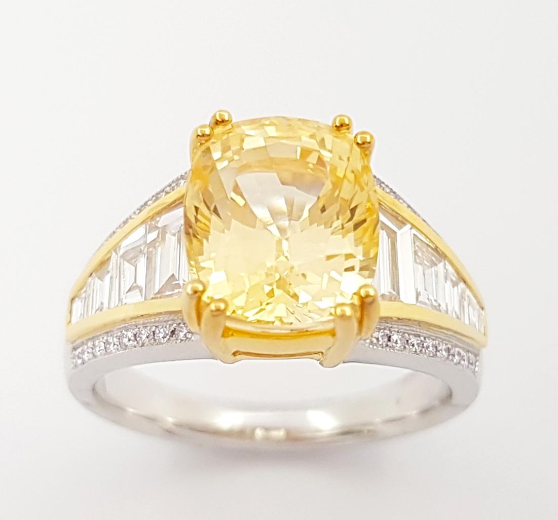 GIA Certified Unheated Yellow Sapphire 5cts with Diamond Ring in 18K White Gold For Sale 6