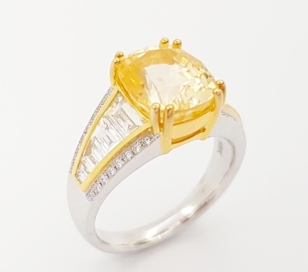 GIA Certified Unheated Yellow Sapphire 5cts with Diamond Ring in 18K White Gold For Sale 7