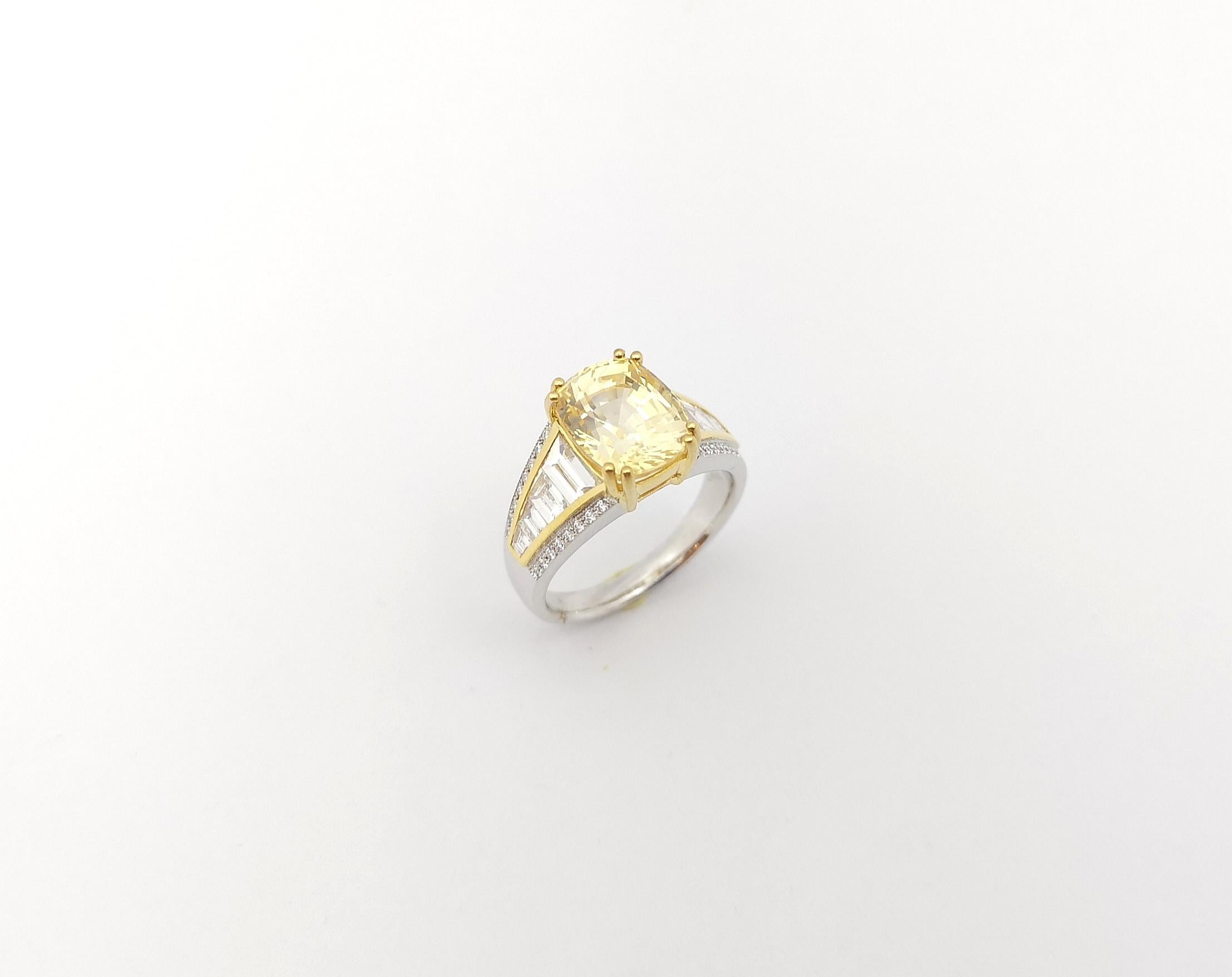 GIA Certified Unheated Yellow Sapphire 5cts with Diamond Ring in 18K White Gold For Sale 8