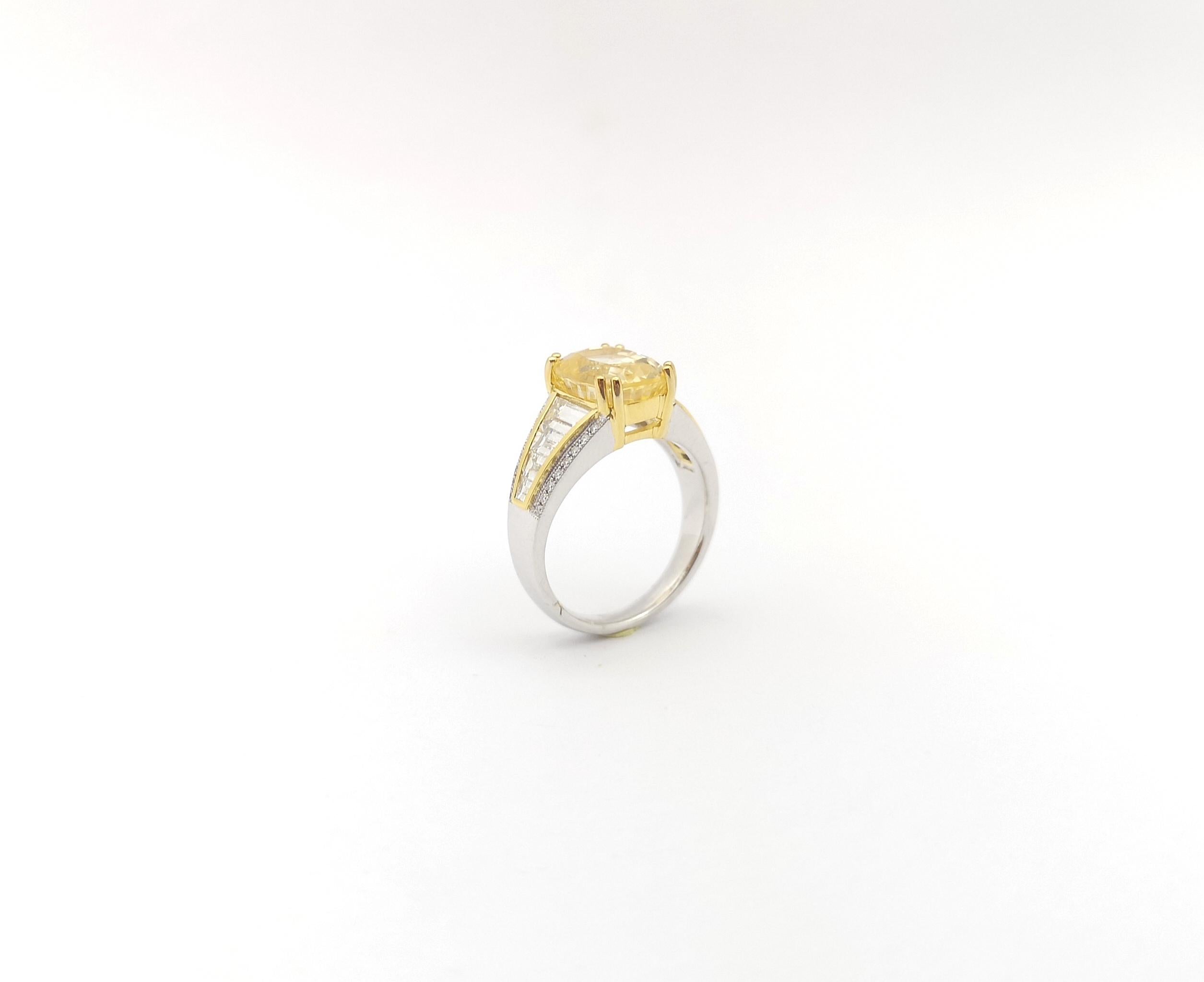 GIA Certified Unheated Yellow Sapphire 5cts with Diamond Ring in 18K White Gold For Sale 9