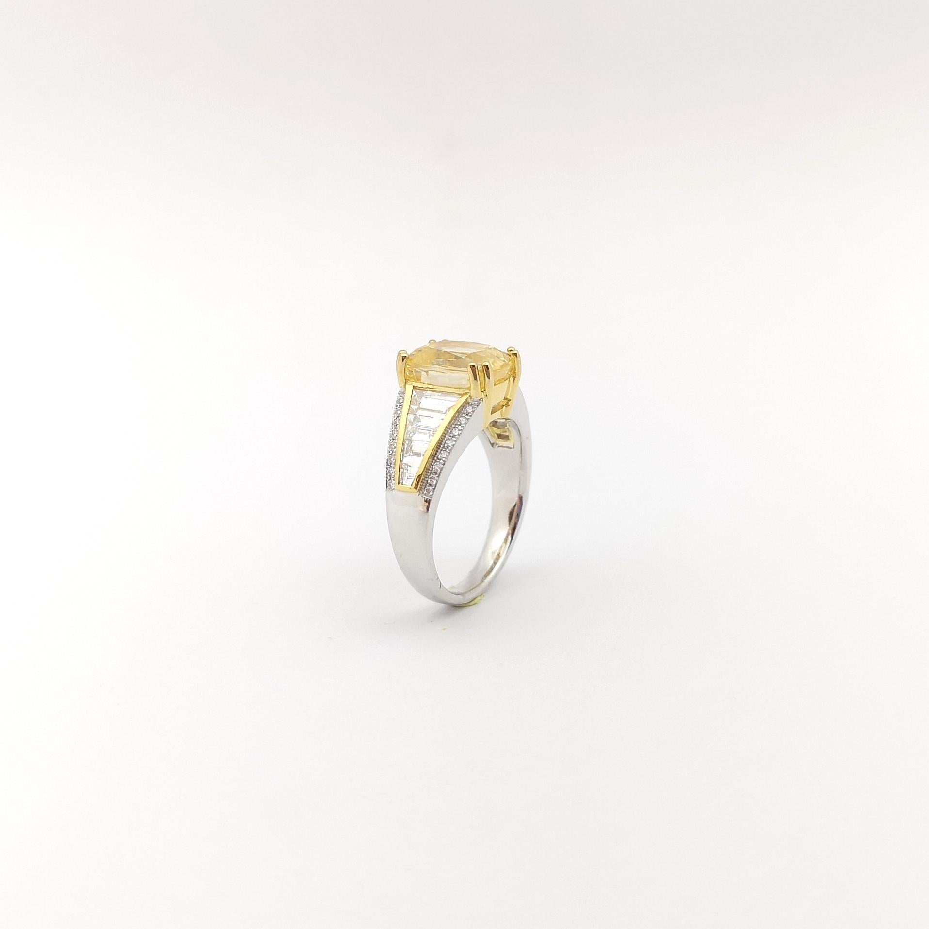 GIA Certified Unheated Yellow Sapphire 5cts with Diamond Ring in 18K White Gold For Sale 10