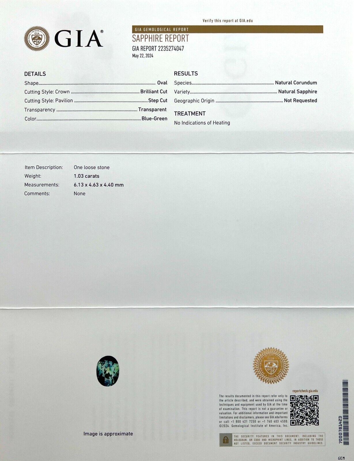 Gia Certified Unique Bi Colour Sapphire 1.03ct Blue Green Oval Cut Untreated In New Condition For Sale In Birmingham, GB