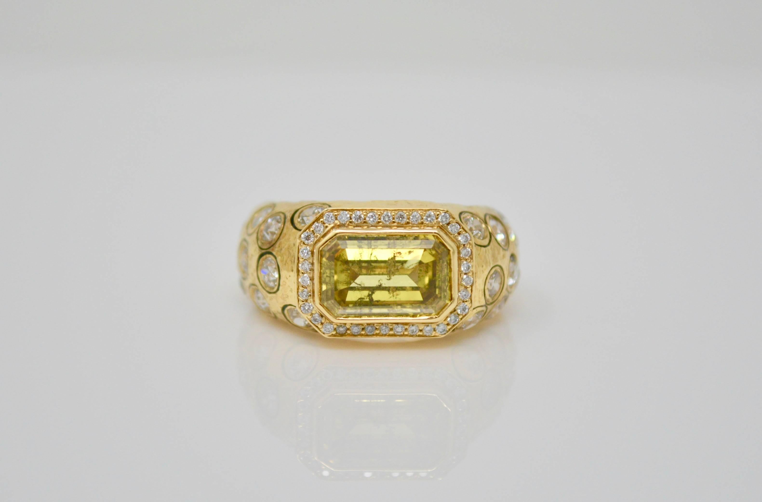 Women's GIA Certified Unique Fancy Deep Brown Yellow Emerald Cut Diamond Ring