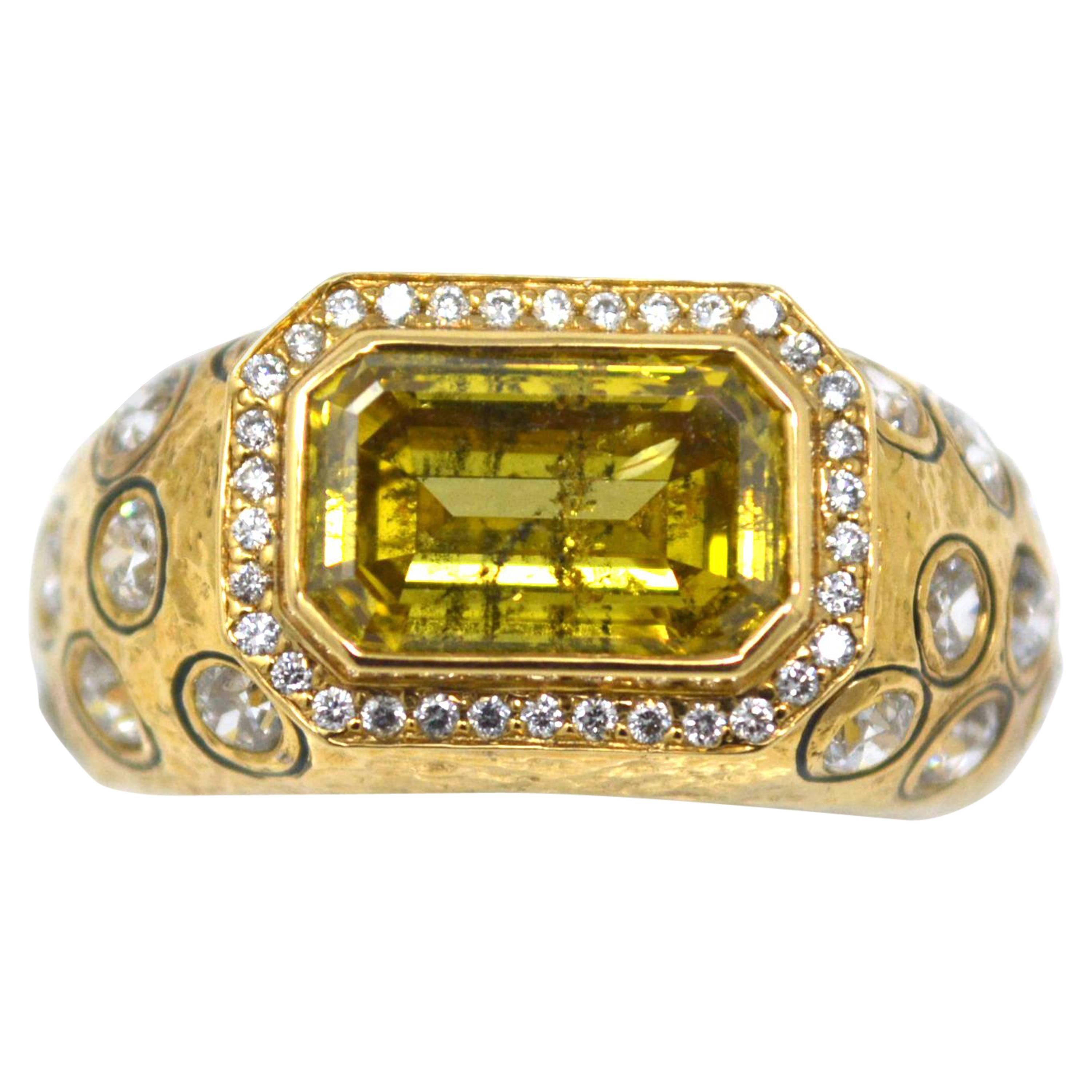 GIA Certified Unique Fancy Deep Brown Yellow Emerald Cut Diamond Ring