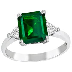 GIA Certified Untreated 1.37 Carat Emerald Diamond Engagement Ring