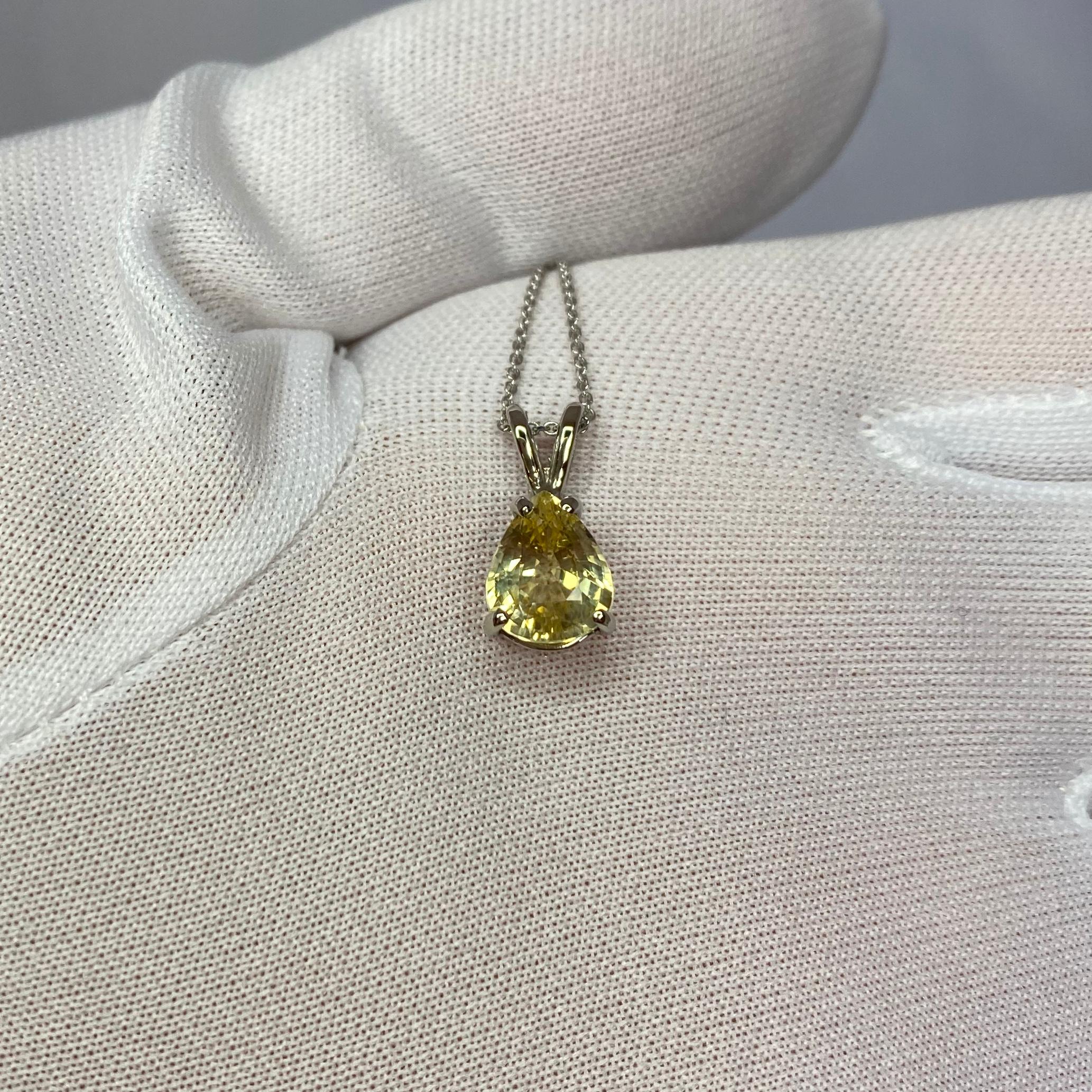 GIA Certified Untreated 2.13 Carat Ceylon Yellow Sapphire White Gold Pendant 2