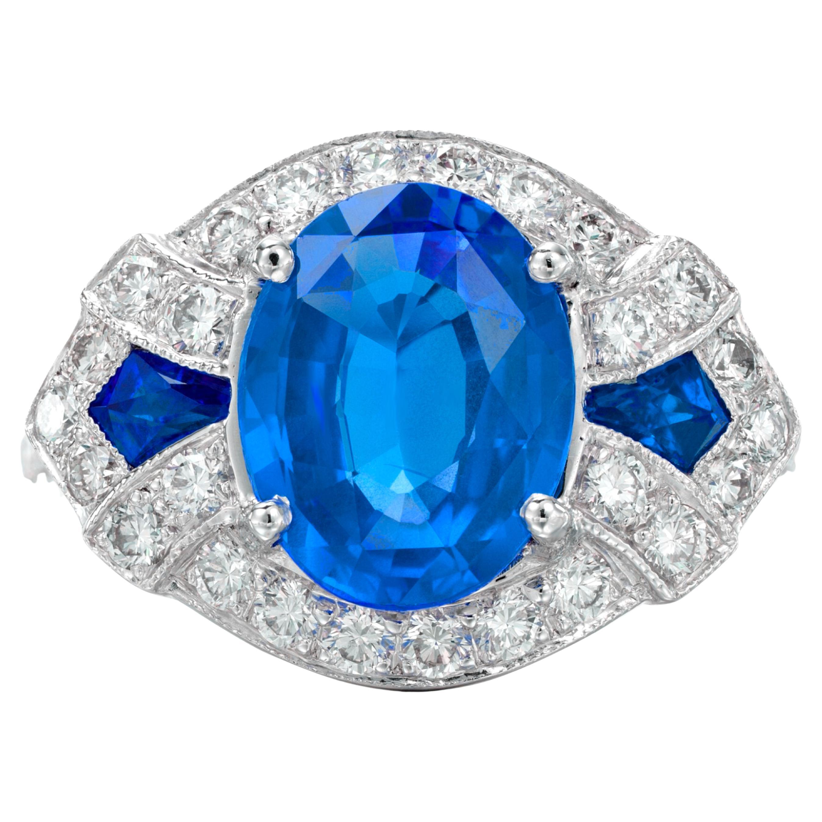 GIA Certified Untreated 7 Carat Ceylon Sapphire and Diamond Ring