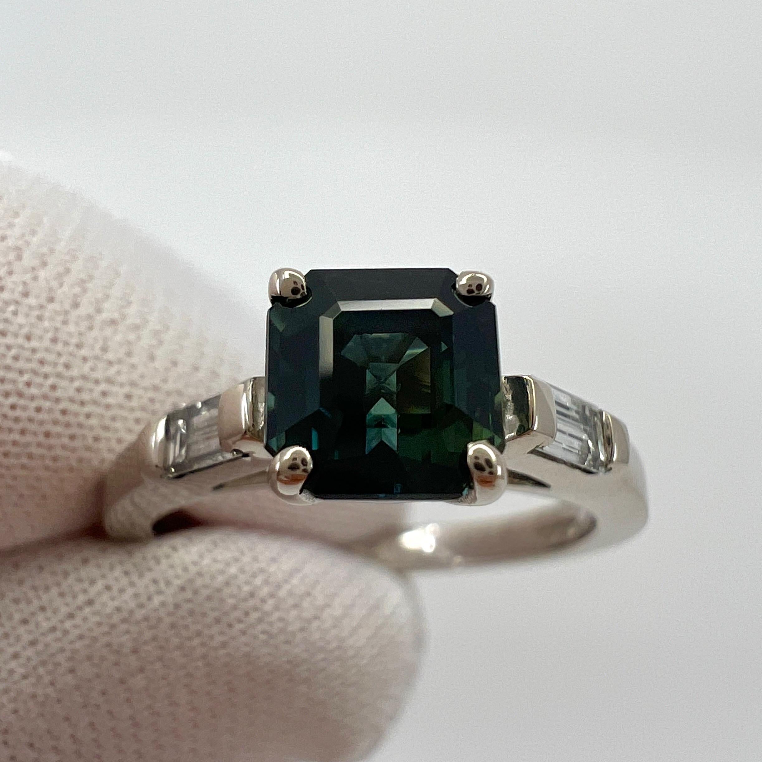 GIA-zertifizierter unbehandelter Asscher Saphir-Diamant-Ring aus 18 Karat Weißgold mit drei Steinen im Angebot 2