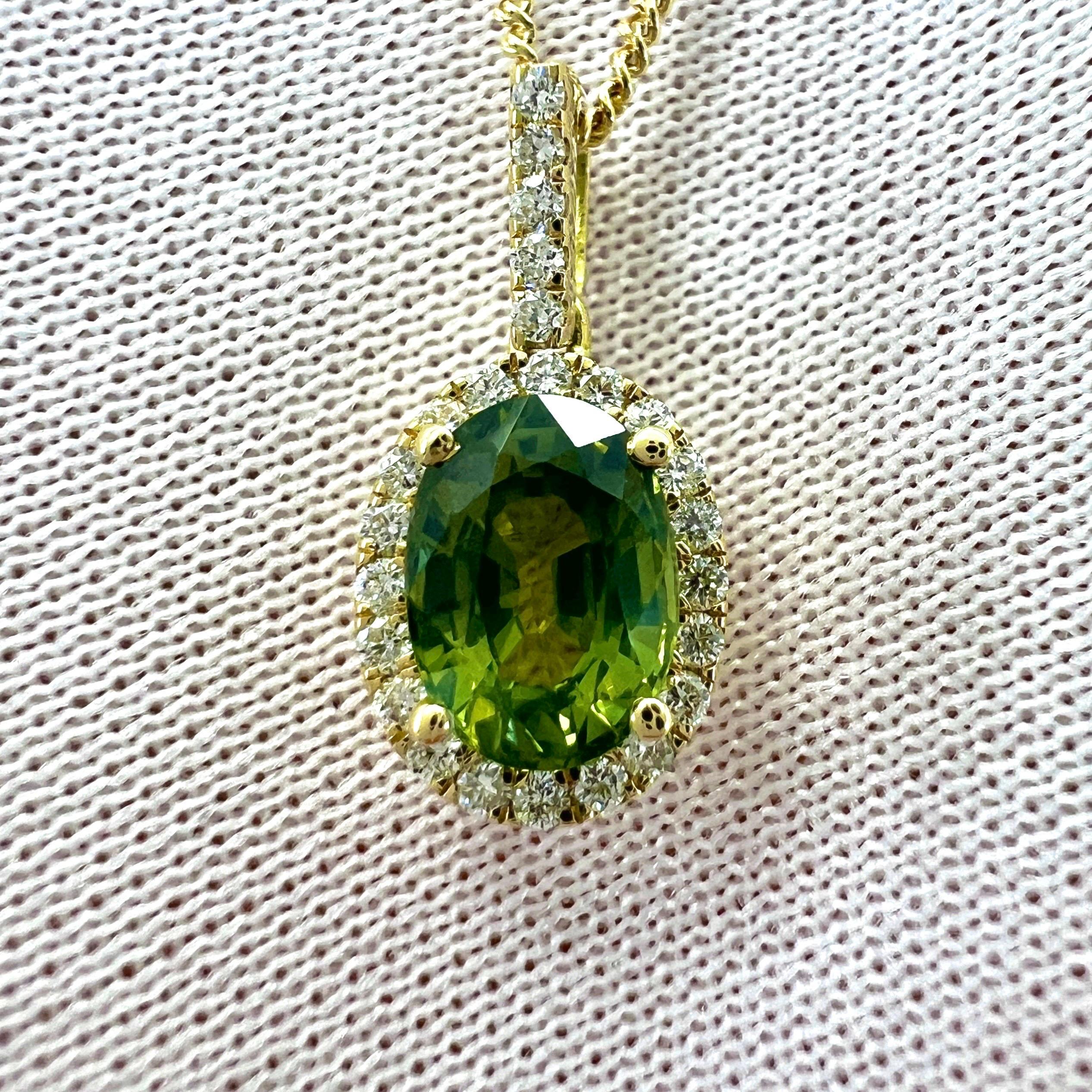 Women's or Men's GIA Certified Untreated Australian Green Sapphire 18k Gold Diamond Halo Pendant For Sale