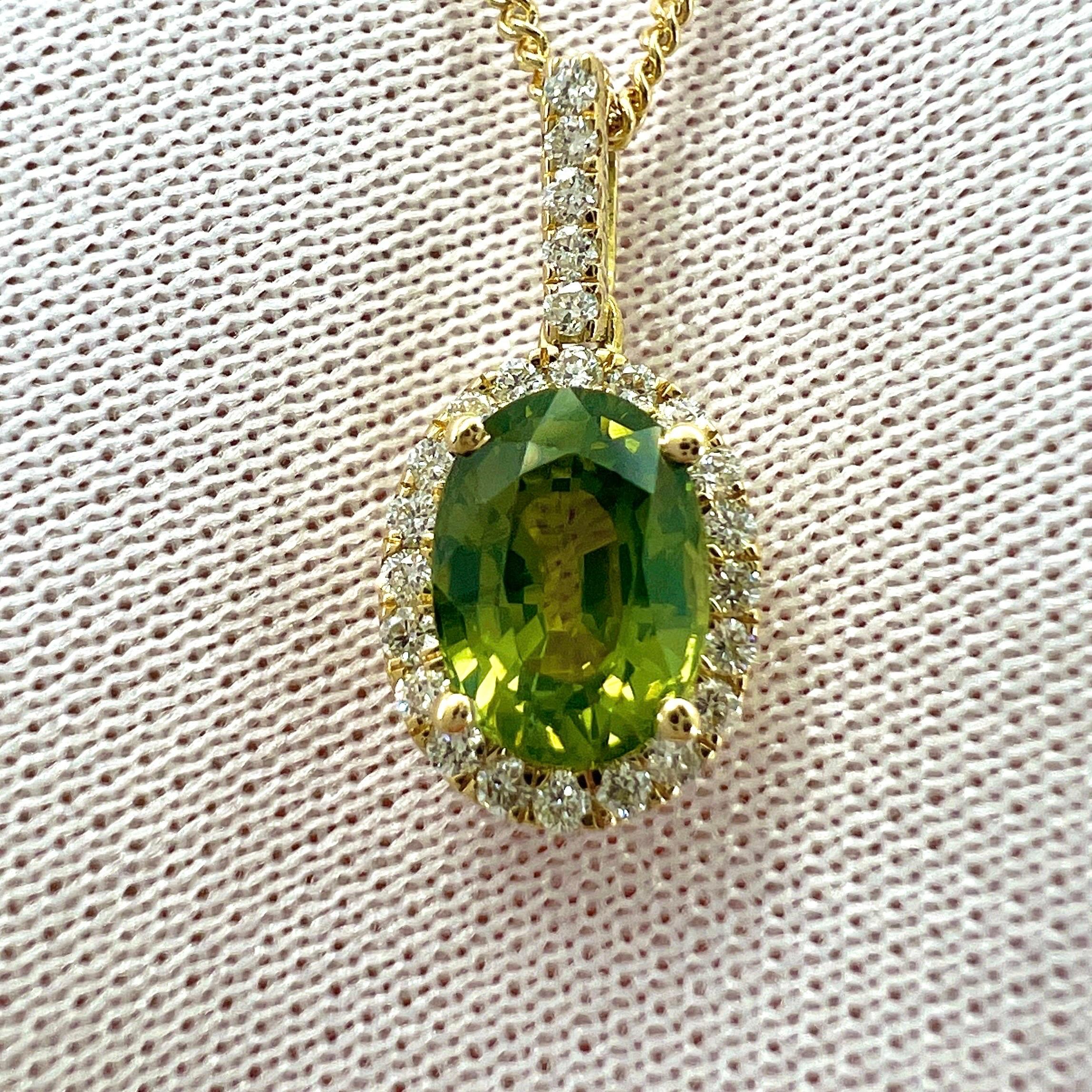 GIA Certified Untreated Australian Green Sapphire 18k Gold Diamond Halo Pendant For Sale 2