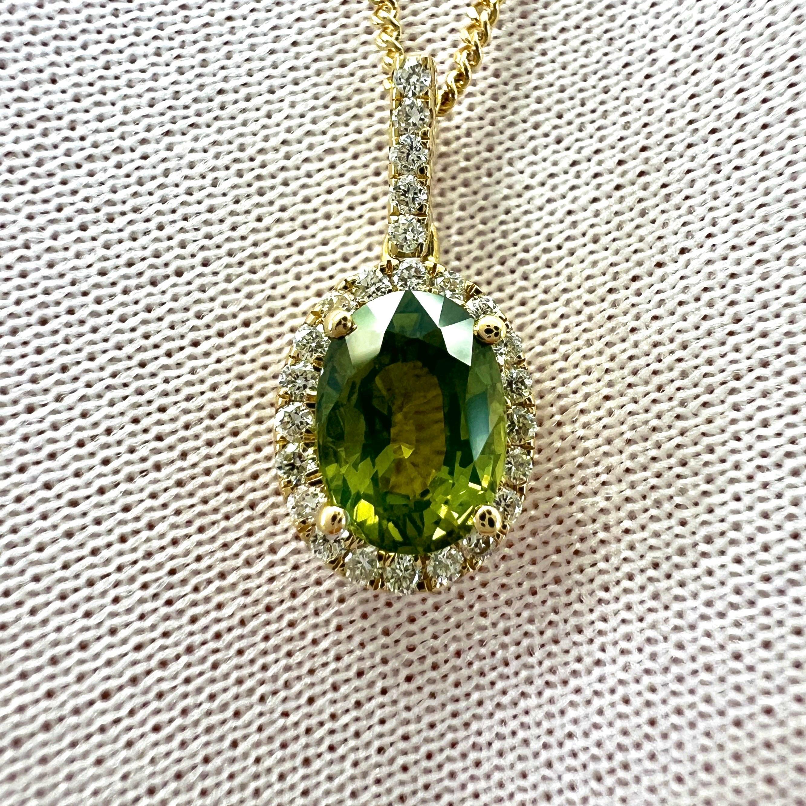 GIA Certified Untreated Australian Green Sapphire 18k Gold Diamond Halo Pendant For Sale 3