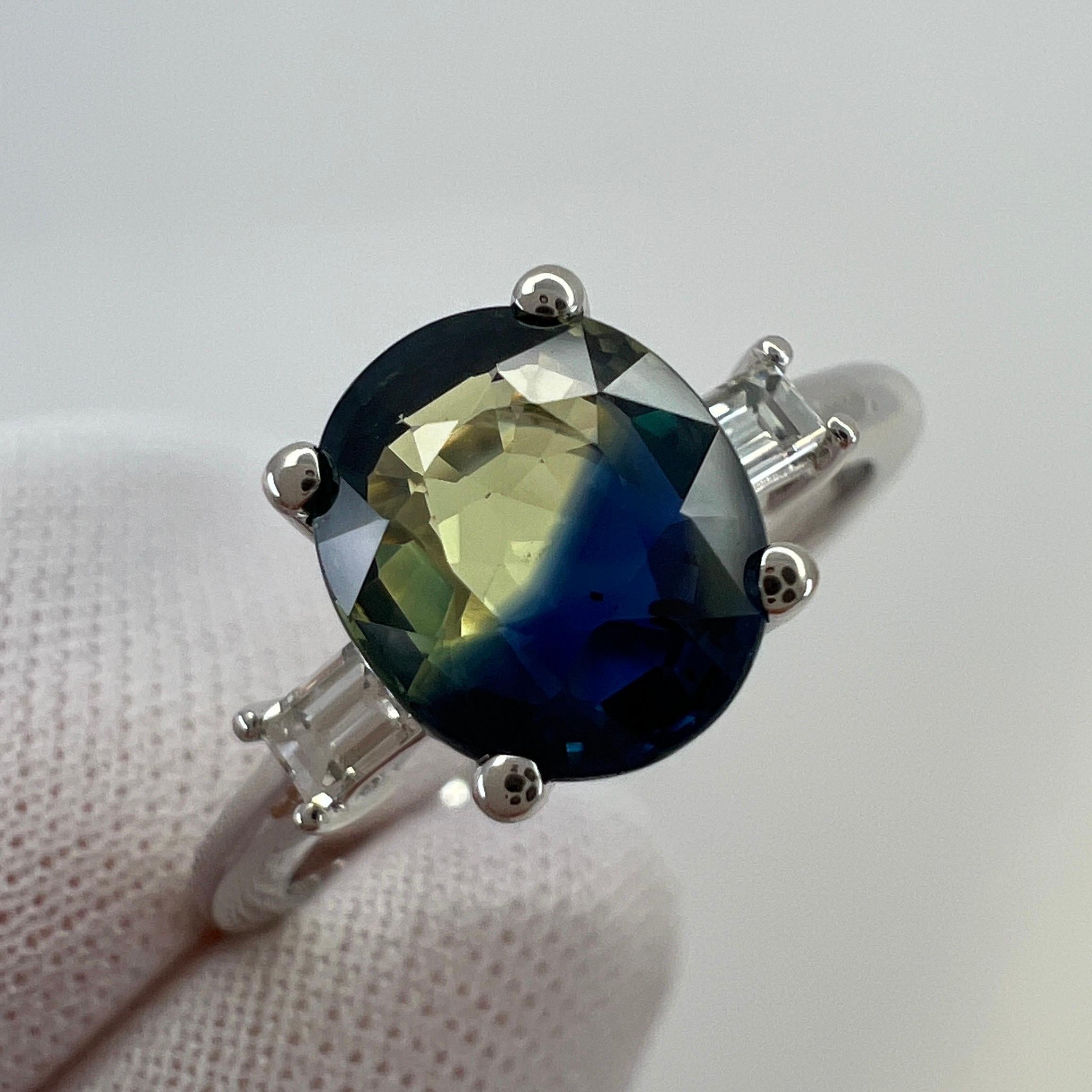 GIA zertifizierter unbehandelter zweifarbiger australischer Saphir 18k Weißgold Ring ITSIT (Ovalschliff)
