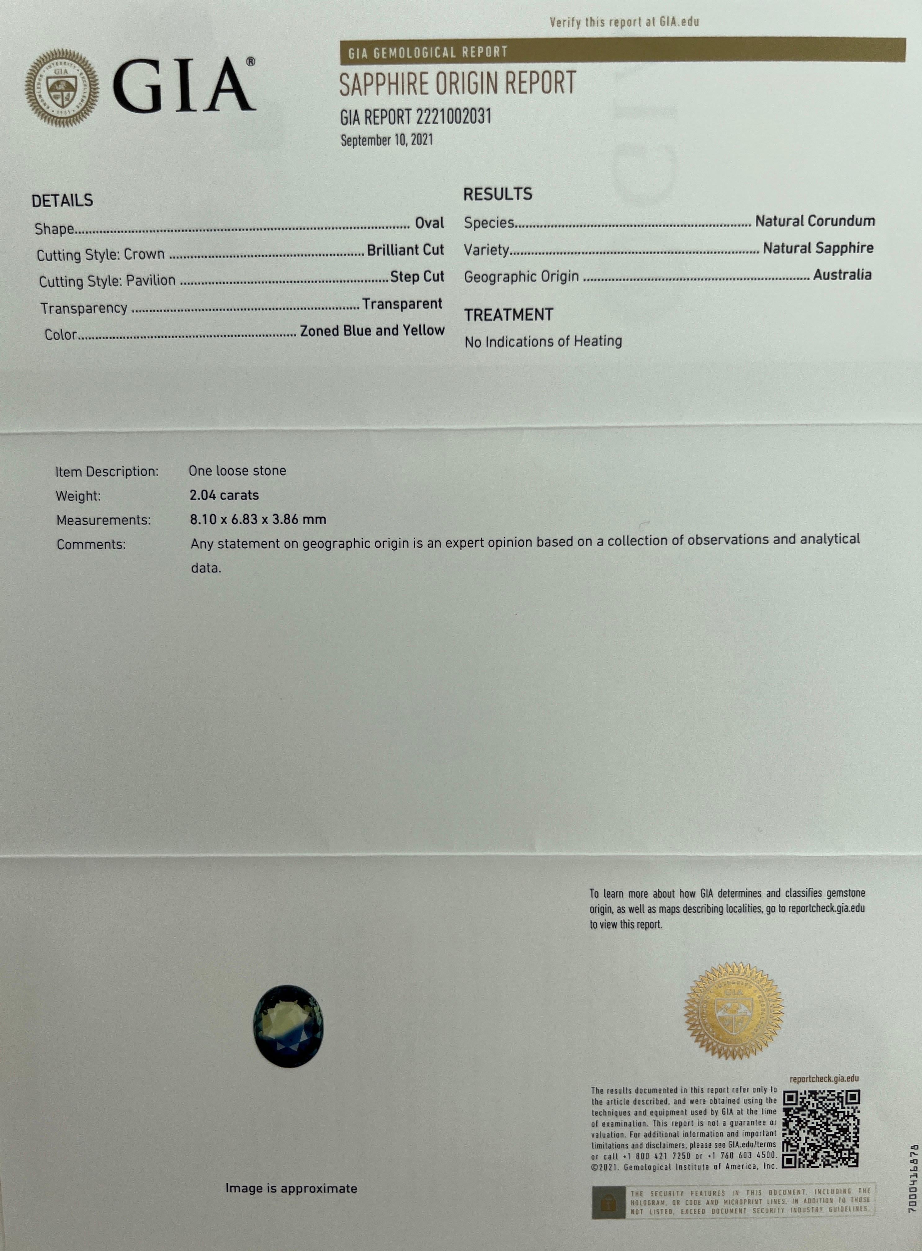 GIA zertifizierter unbehandelter zweifarbiger australischer Saphir 18k Weißgold Ring ITSIT im Zustand „Neu“ in Birmingham, GB