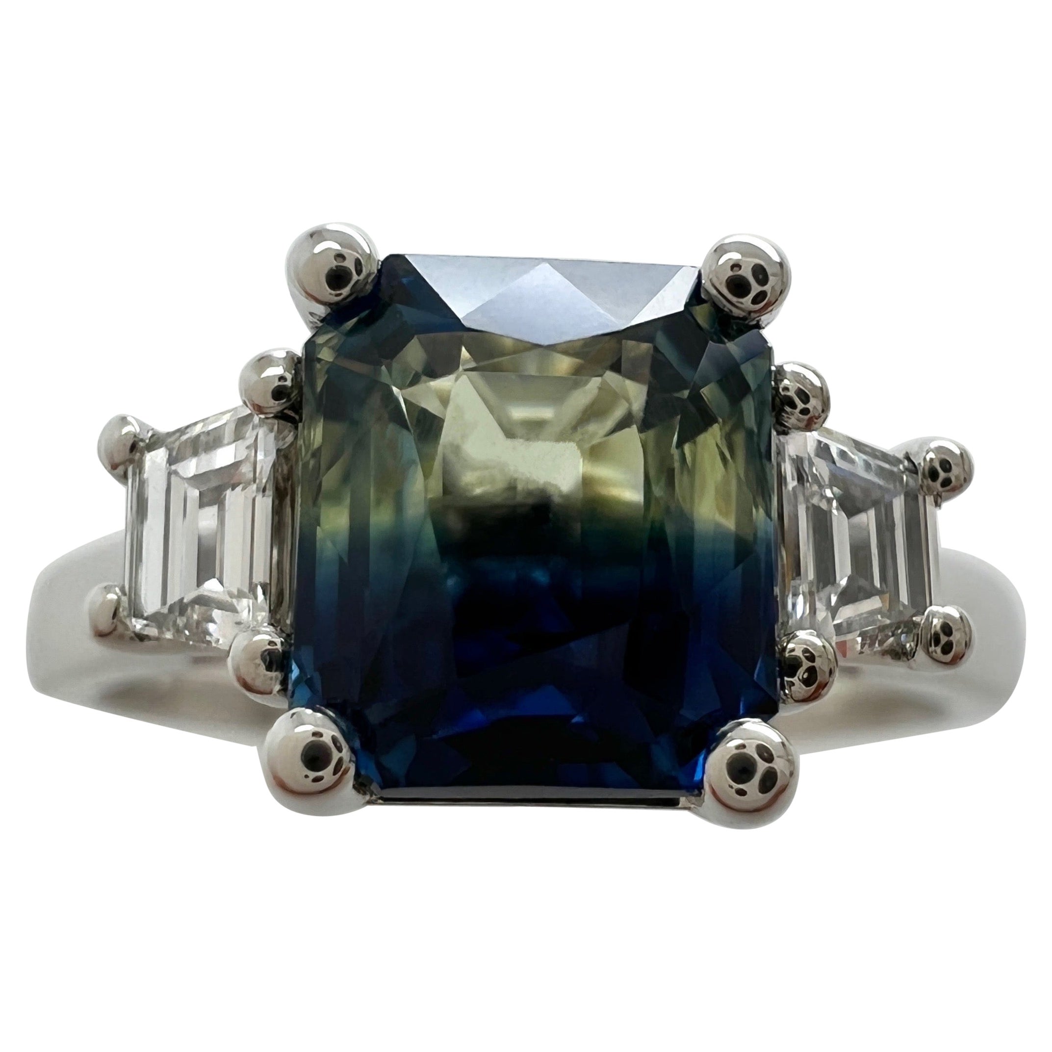 Bague ITSIT en or blanc 18 carats avec saphir australien bicolore non traité certifié GIA