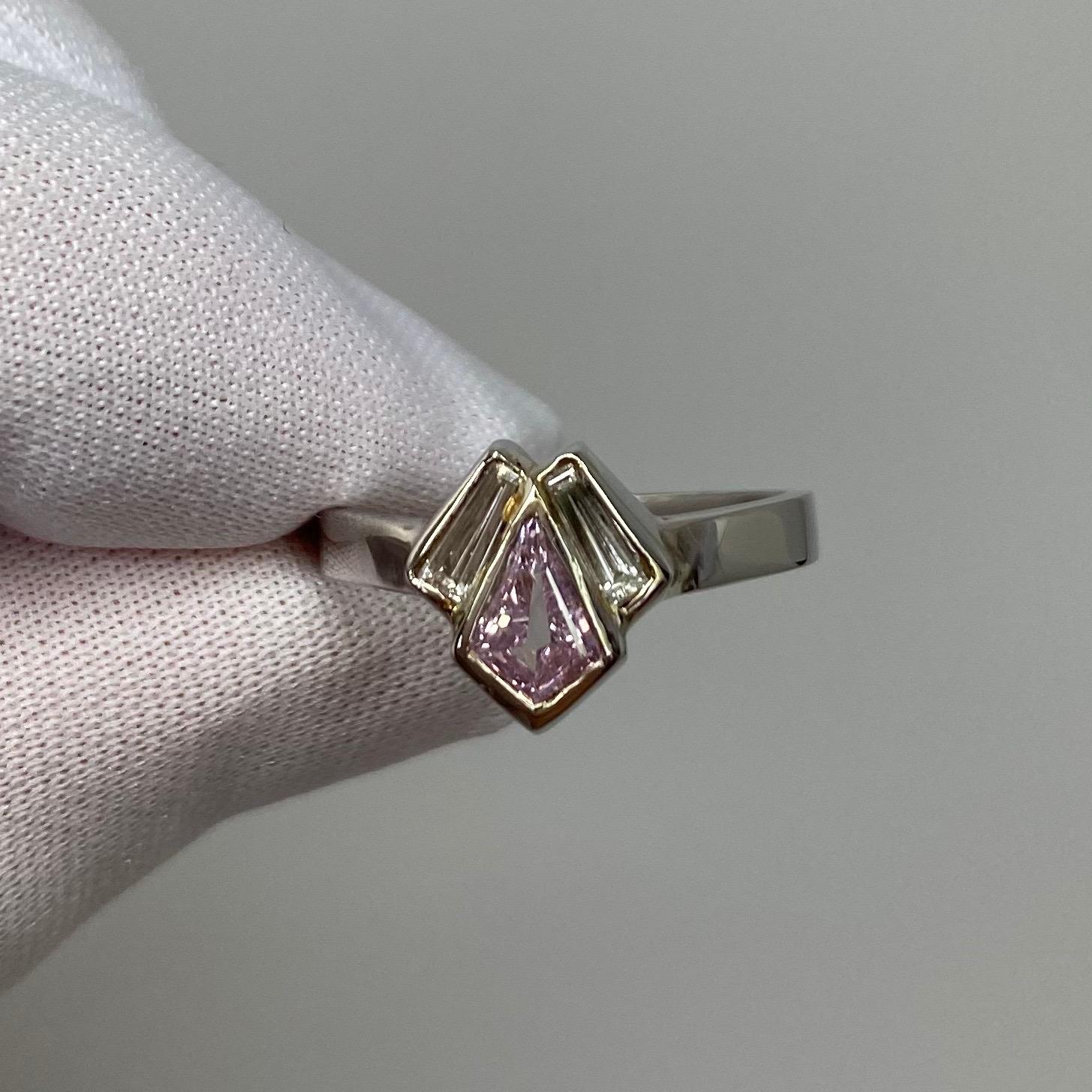 GIA Certified Untreated Fancy Pink Purple Diamond Art Deco Style Platinum Ring For Sale 2