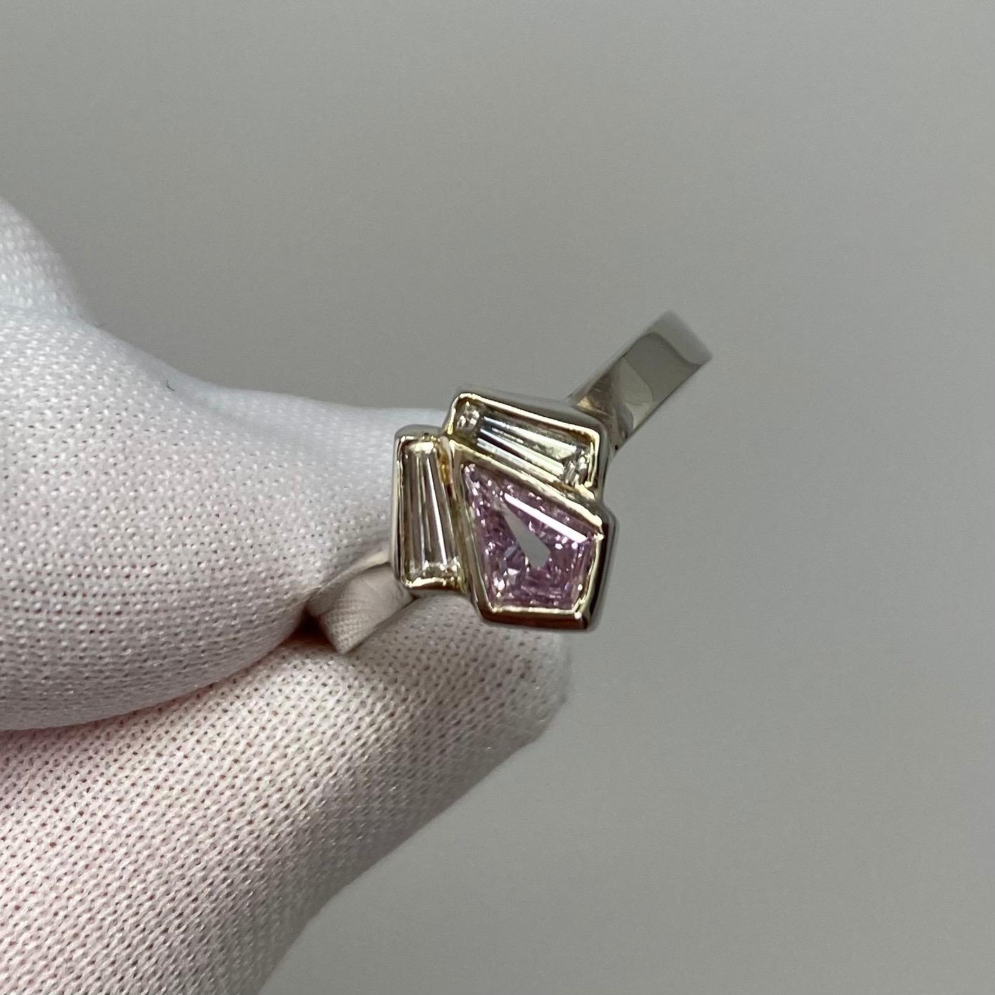 Kite Cut GIA Certified Untreated Fancy Pink Purple Diamond Art Deco Style Platinum Ring For Sale