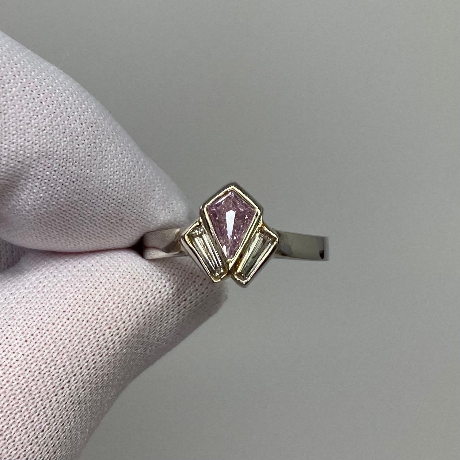 Bague en platine de style Art déco avec diamants roses et violets fantaisie non traités certifiés GIA en vente 2