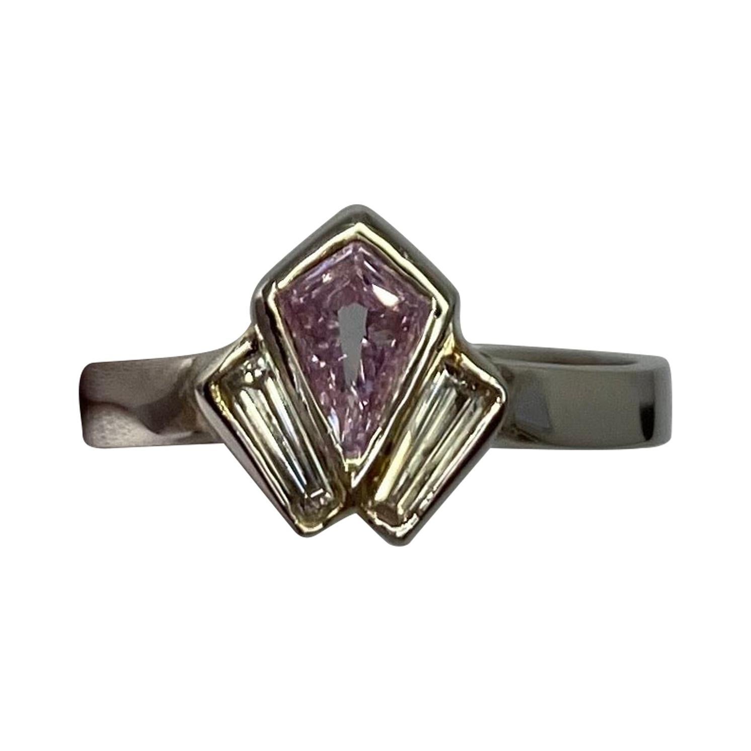 GIA Certified Untreated Fancy Pink Purple Diamond Art Deco Style Platinum Ring For Sale