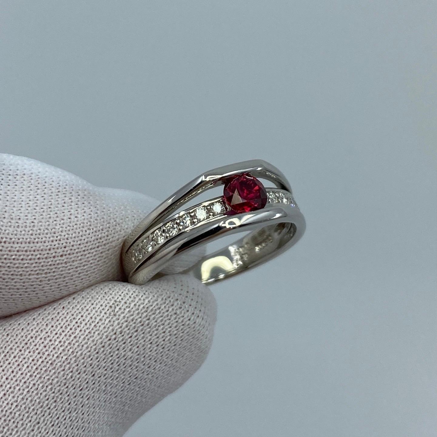 GIA Certified Untreated Fine Deep Red Ruby & Diamond Platinum No Heat Ring 7