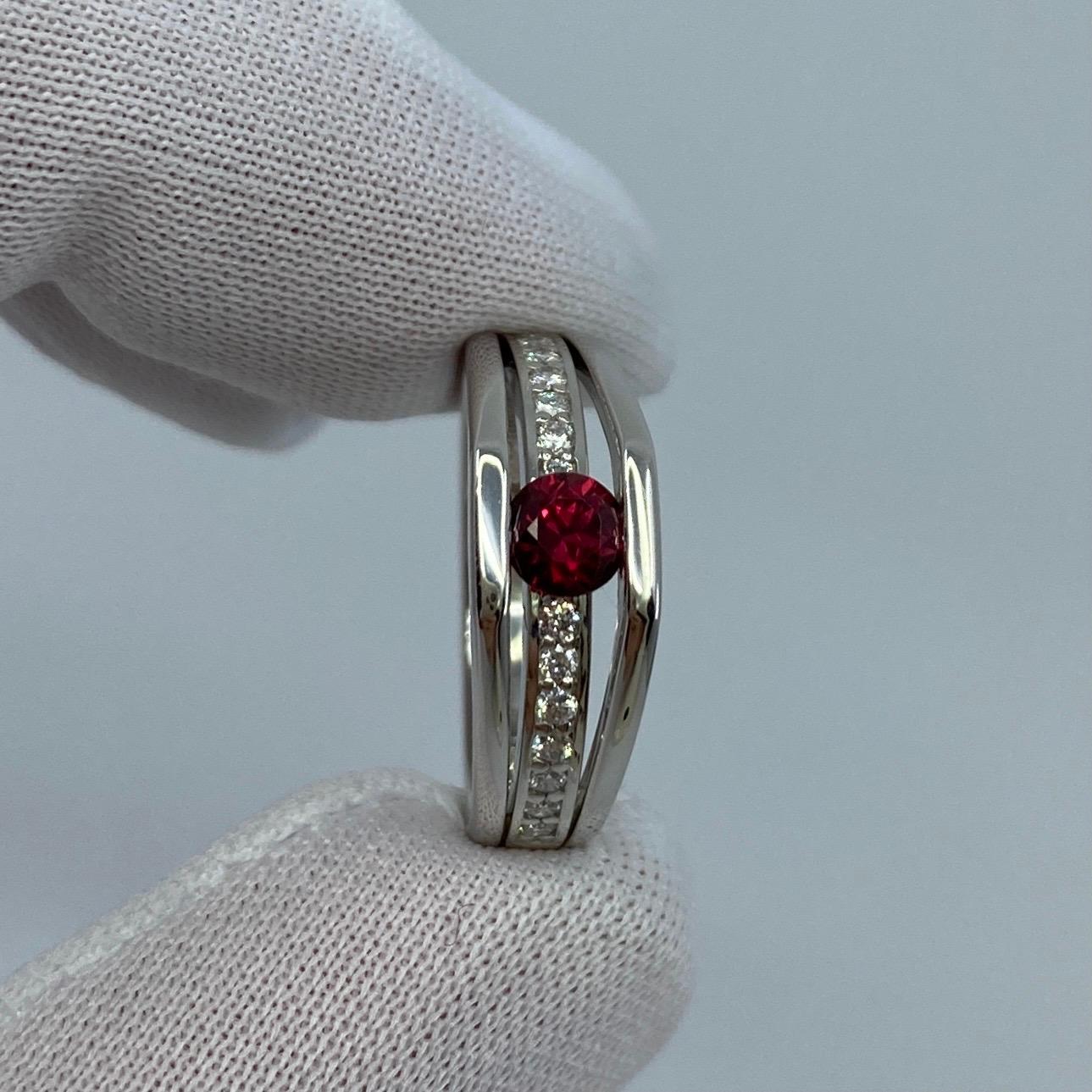 GIA Certified Untreated Fine Deep Red Ruby & Diamond Platinum No Heat Ring 8