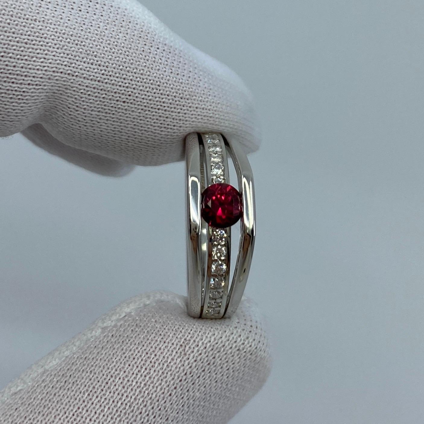 Round Cut GIA Certified Untreated Fine Deep Red Ruby & Diamond Platinum No Heat Ring
