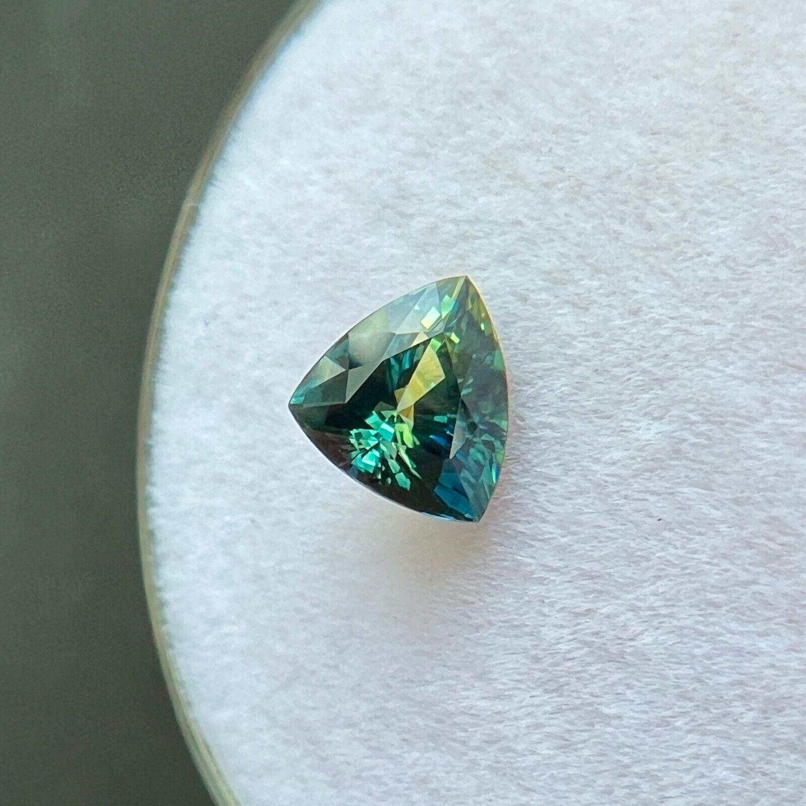 Women's or Men's Gia Certified Untreated Green Blue Australian Sapphire 0.85ct Triangle Cut Gem For Sale
