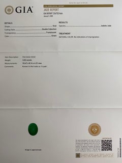 GIA Certified Untreated Jadeite Jade ‘A’ Grade 3.02 Carat Green Oval Cabochon