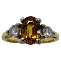 GIA Certified Untreated Orange Sapphire & Diamond Three Stone 18k Gold Ring
