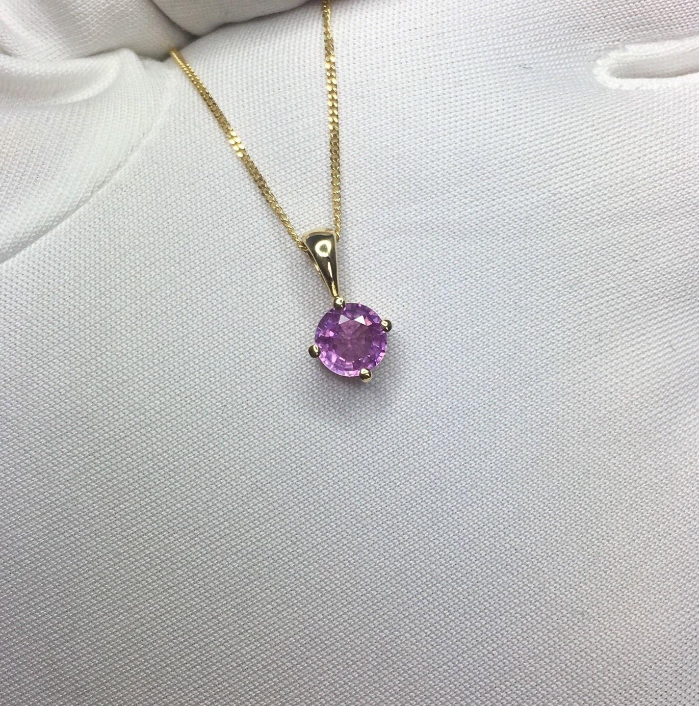 GIA Certified Untreated Pink Purple Sapphire Pendant 18k Gold Round Diamond Cut 1