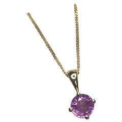 GIA Certified Untreated Pink Purple Sapphire Pendant 18k Gold Round Diamond Cut