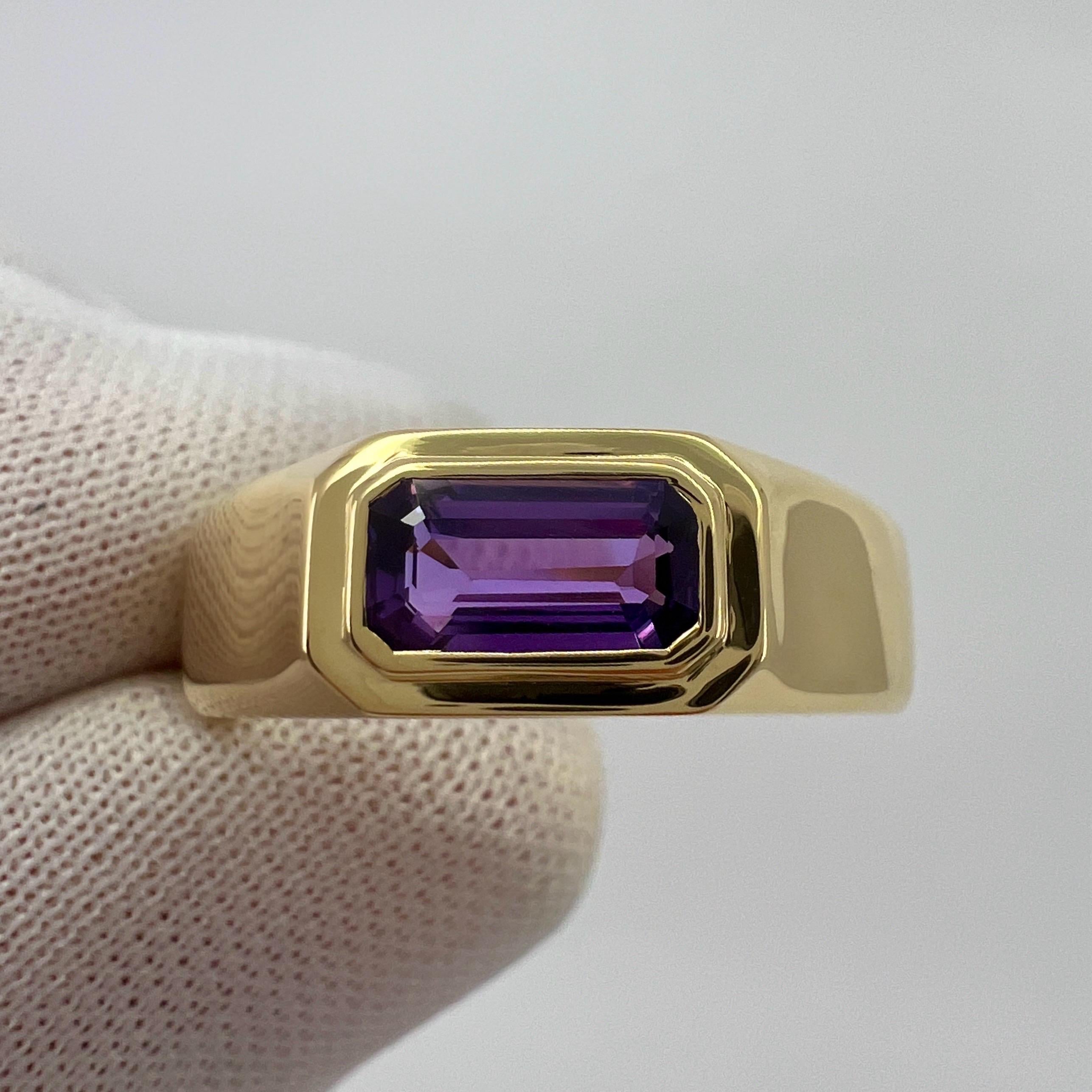 GIA-zertifizierter unbehandelter lila Saphir im Smaragdschliff 18k Gelbgold Siegelring 6