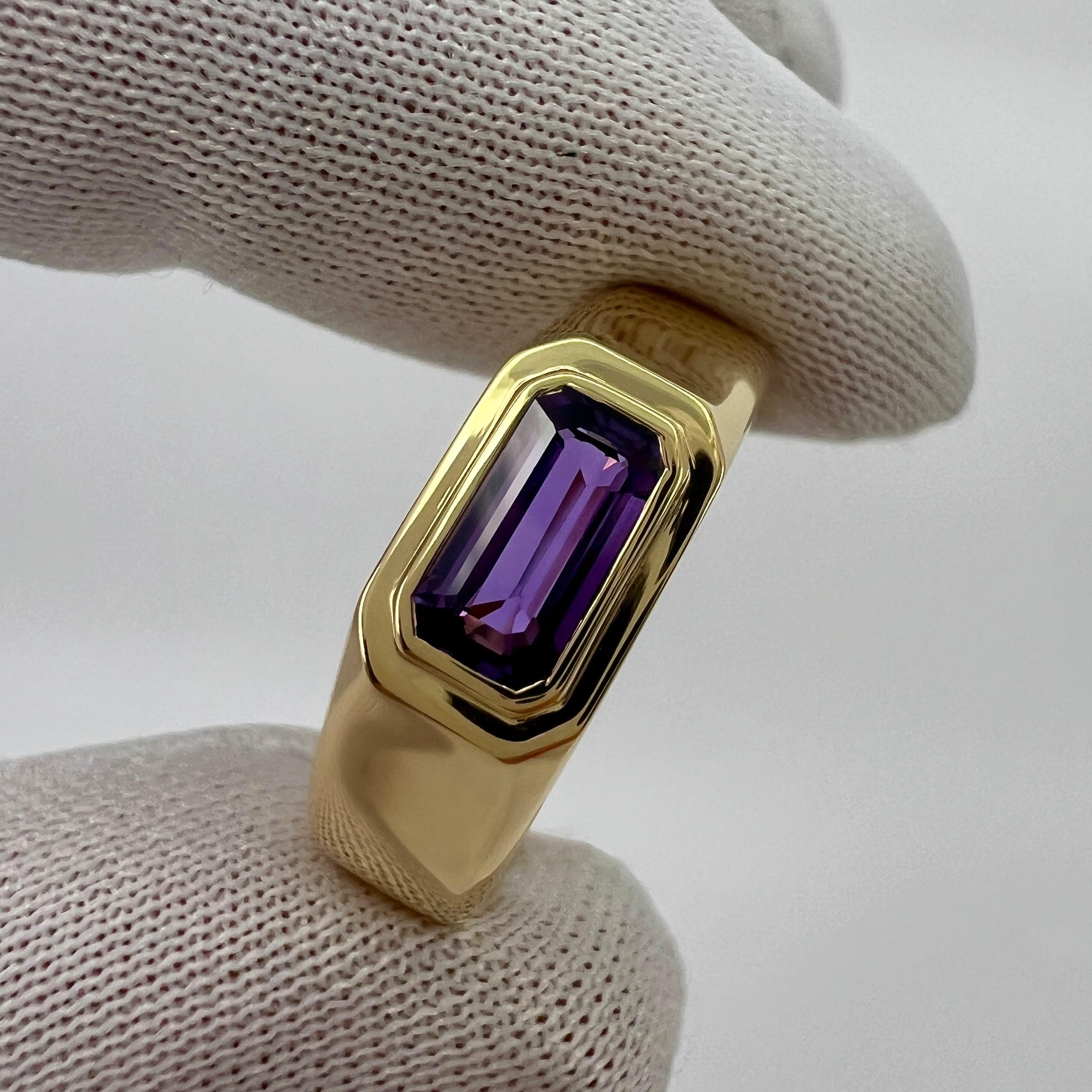 GIA-zertifizierter unbehandelter lila Saphir im Smaragdschliff 18k Gelbgold Siegelring 1