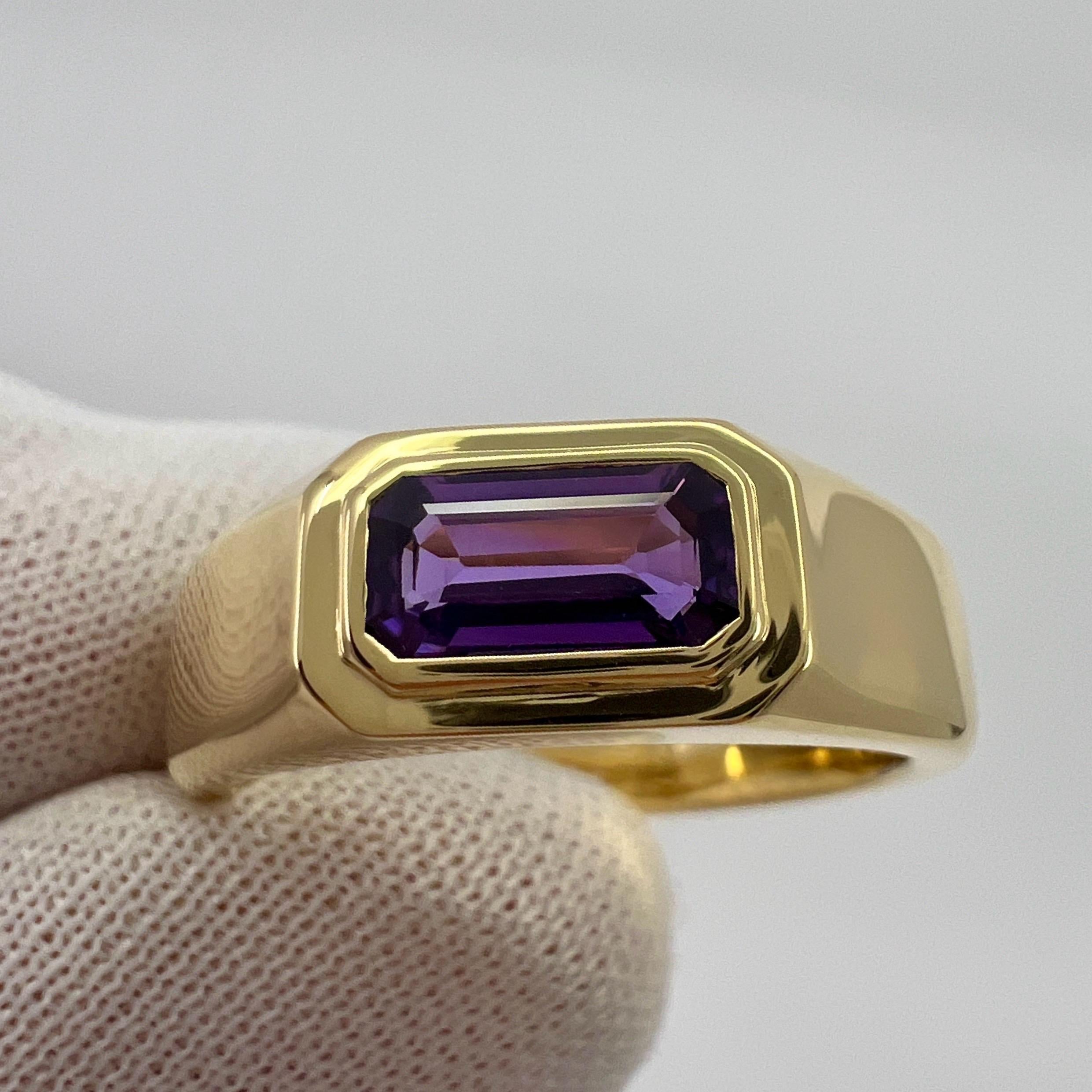 GIA-zertifizierter unbehandelter lila Saphir im Smaragdschliff 18k Gelbgold Siegelring 2