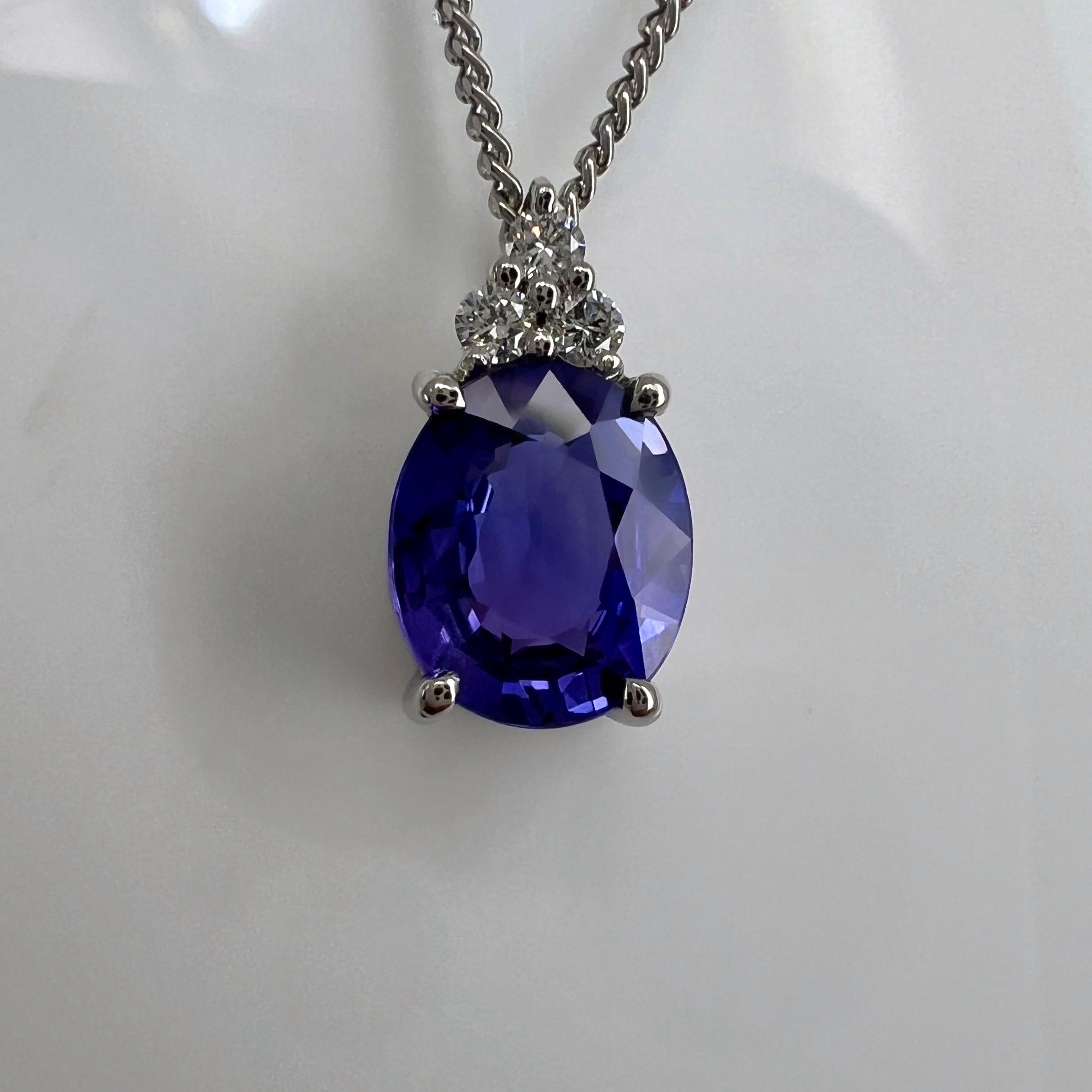 Oval Cut GIA Certified Untreated Violet Blue Sapphire & Diamond Platinum Pendant Necklace