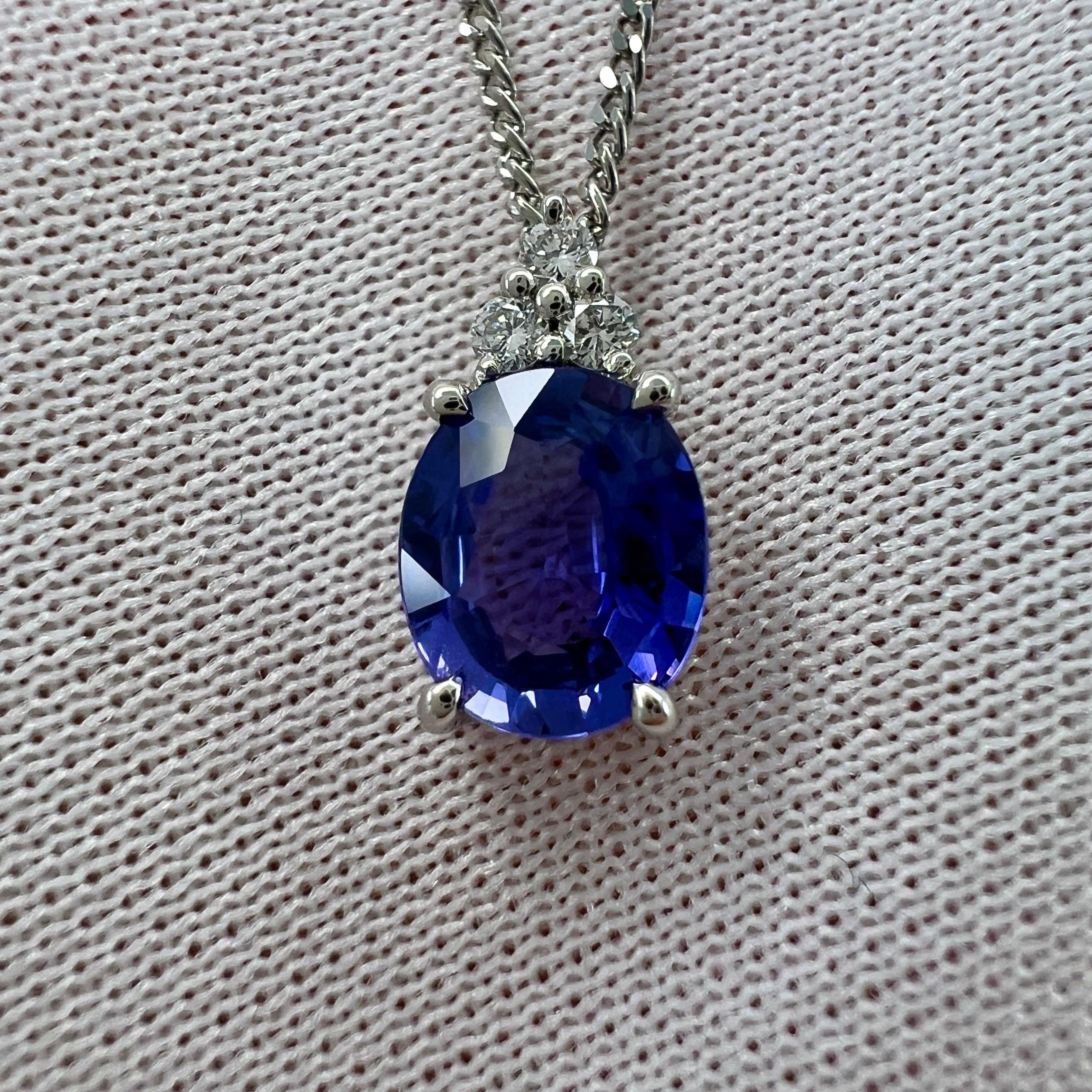 GIA Certified Untreated Violet Blue Sapphire & Diamond Platinum Pendant Necklace In New Condition In Birmingham, GB