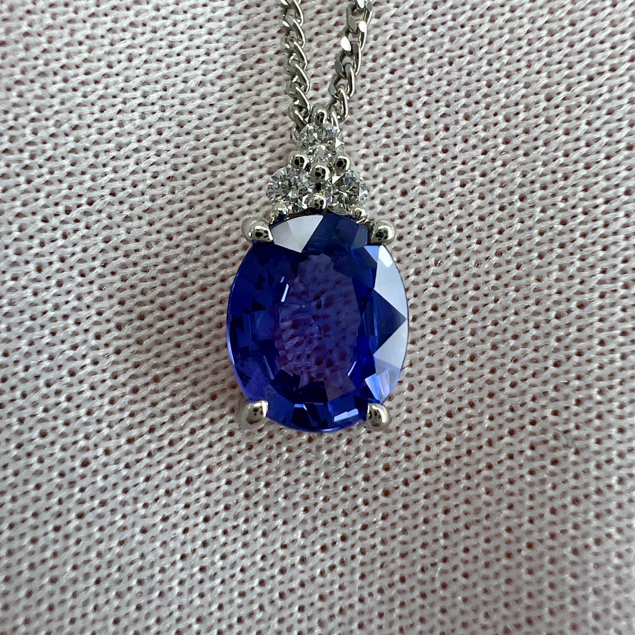 Women's or Men's GIA Certified Untreated Violet Blue Sapphire & Diamond Platinum Pendant Necklace
