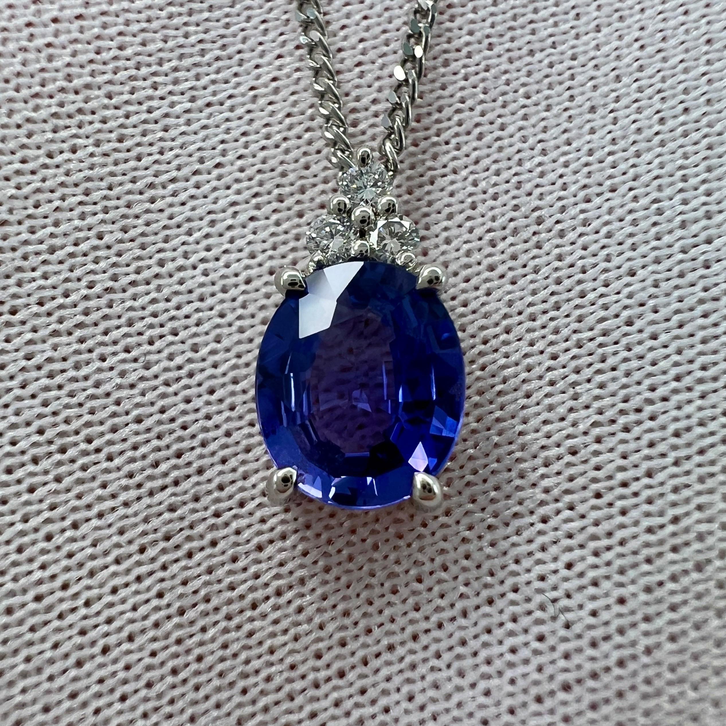 GIA Certified Untreated Violet Blue Sapphire & Diamond Platinum Pendant Necklace 1