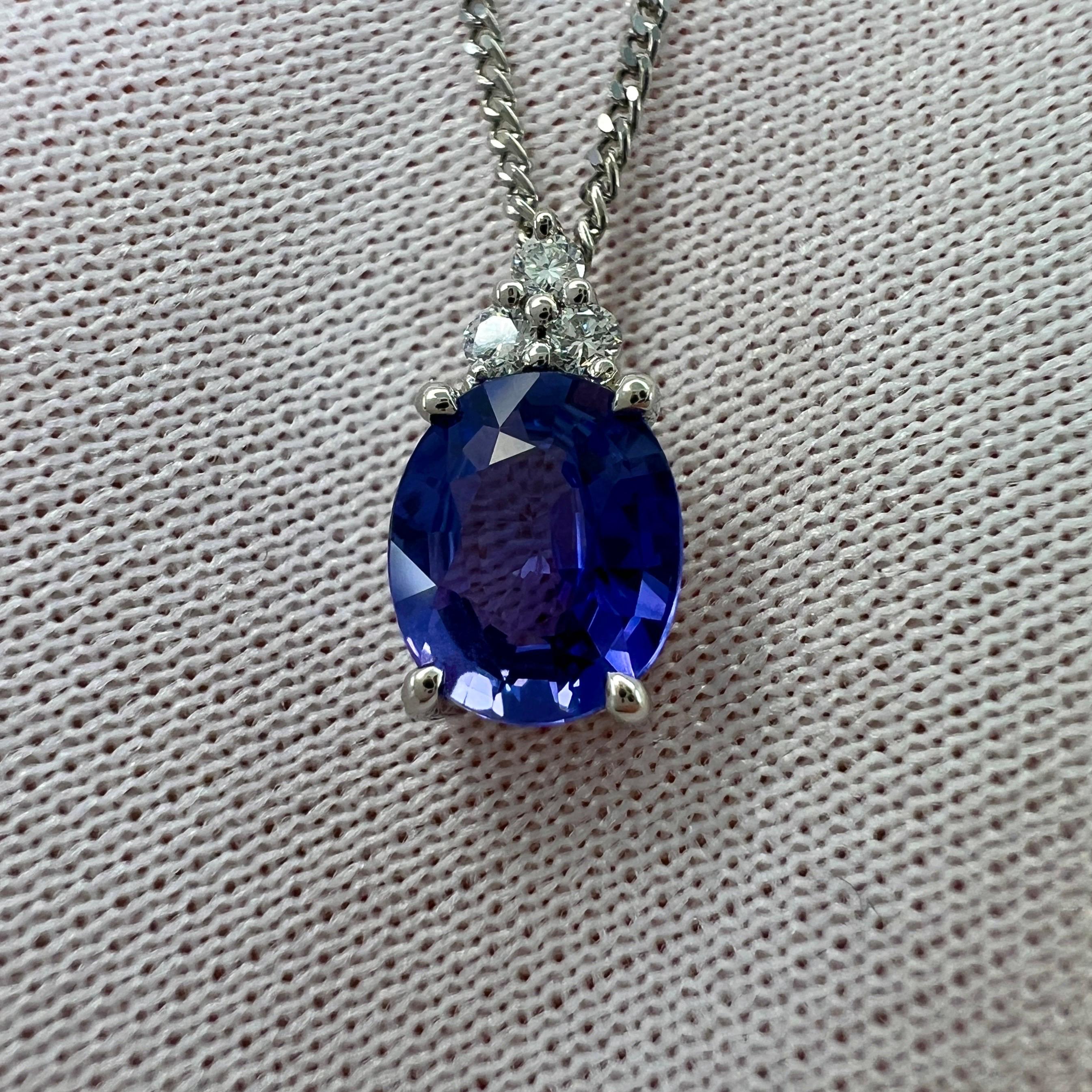 GIA Certified Untreated Violet Blue Sapphire & Diamond Platinum Pendant Necklace 2