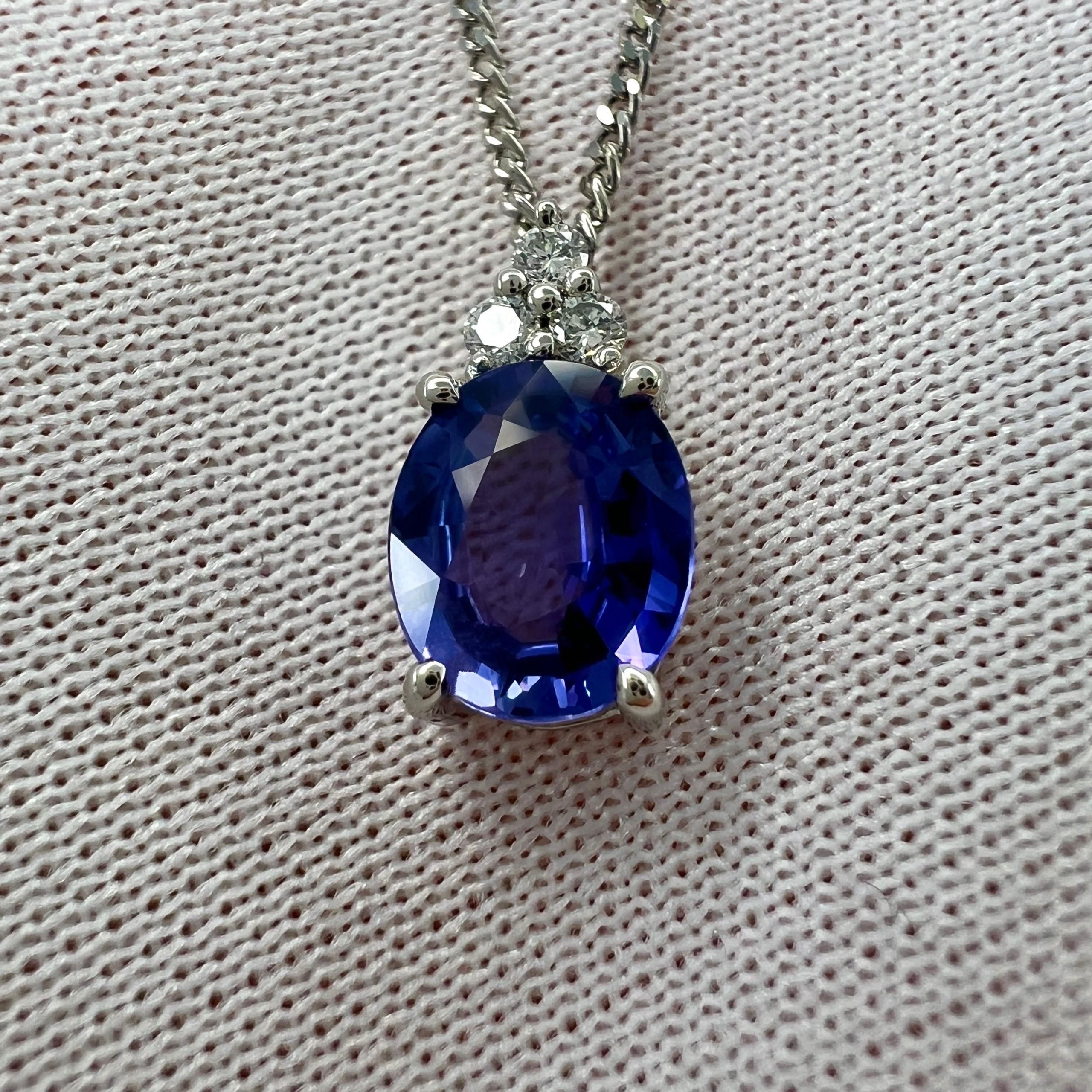 GIA Certified Untreated Violet Blue Sapphire & Diamond Platinum Pendant Necklace 3