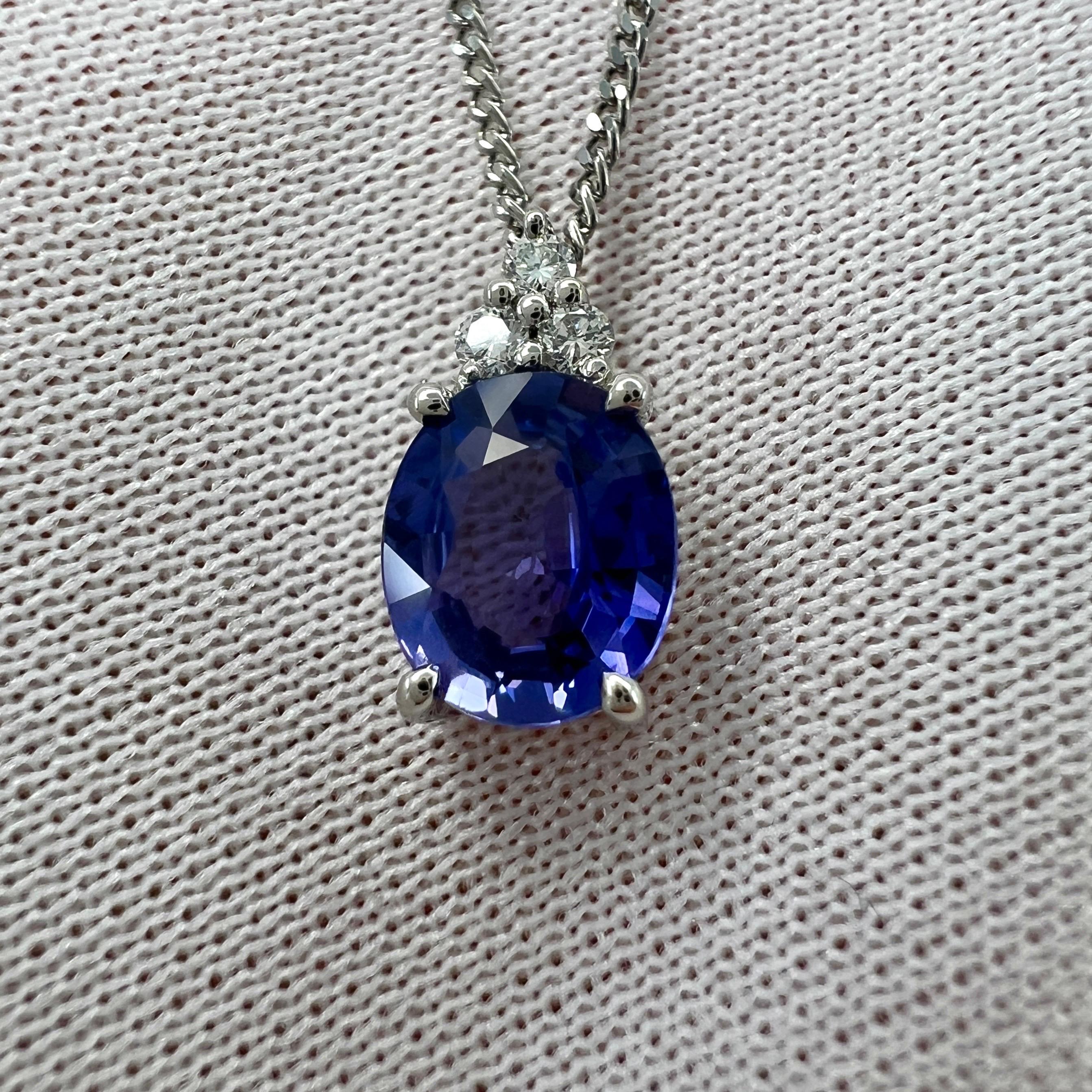 GIA Certified Untreated Violet Blue Sapphire & Diamond Platinum Pendant Necklace 4